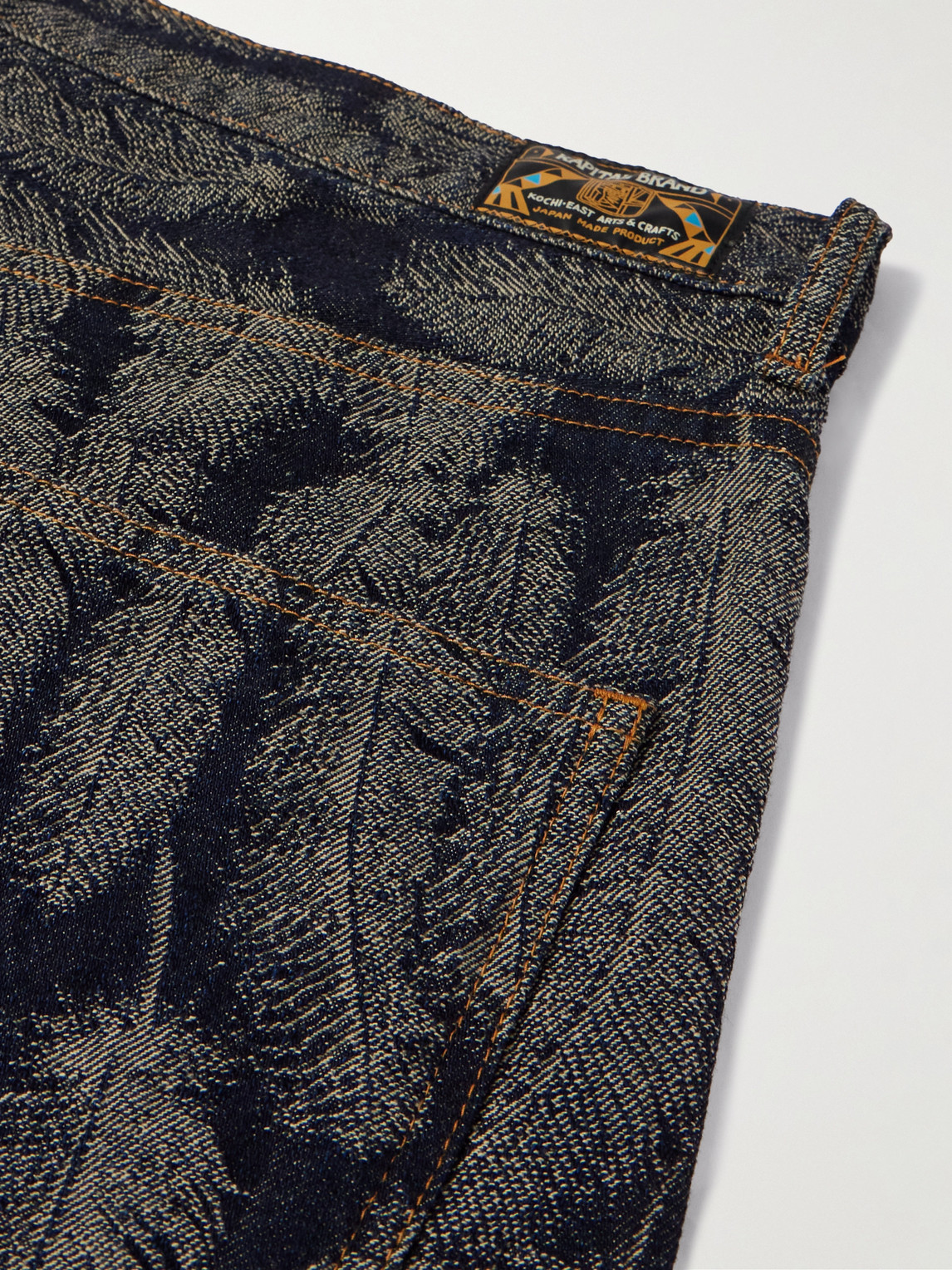 Shop Kapital Magpie Slim-fit Flared Jacquard Jeans In Blue