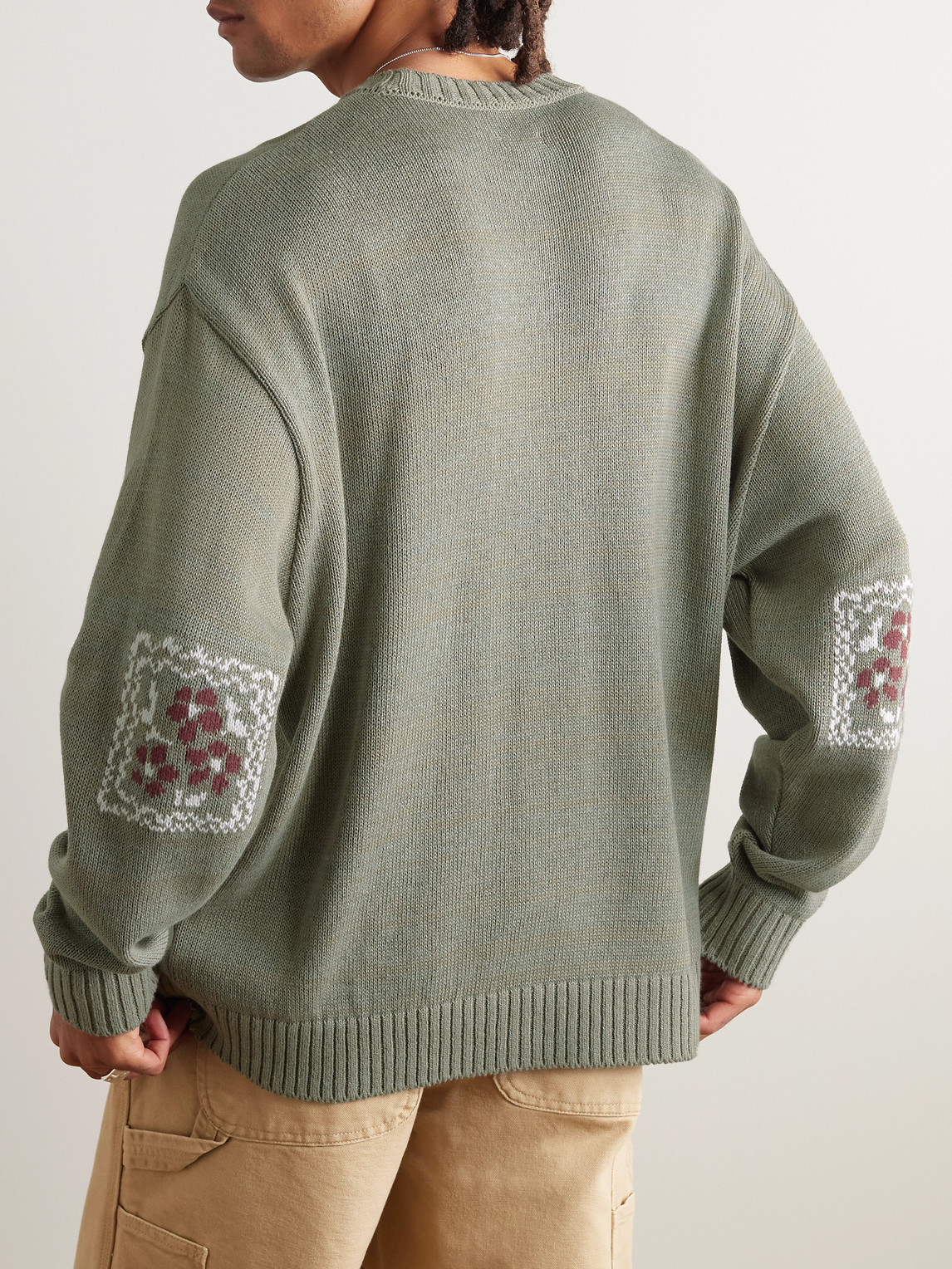 Shop Kapital Peckish Rainbowy Intarsia Cotton-blend Sweater In Gray