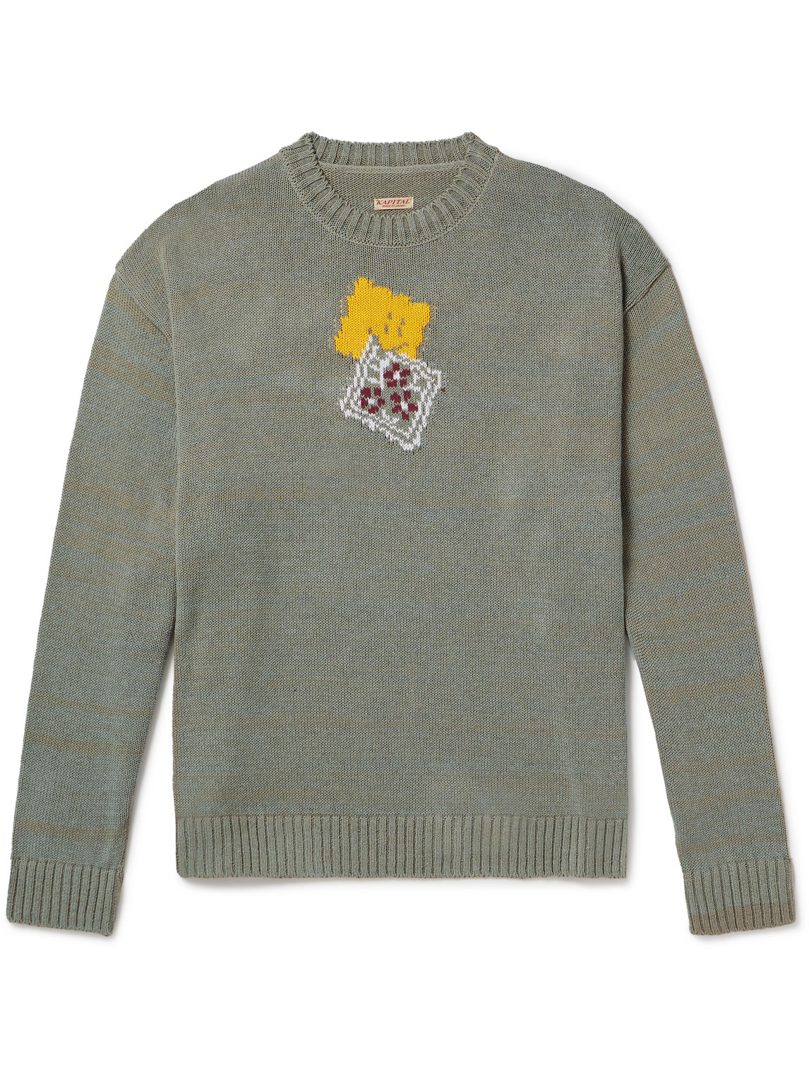 Kapital Peckish Rainbowy Intarsia Cotton-blend Jumper In Grey