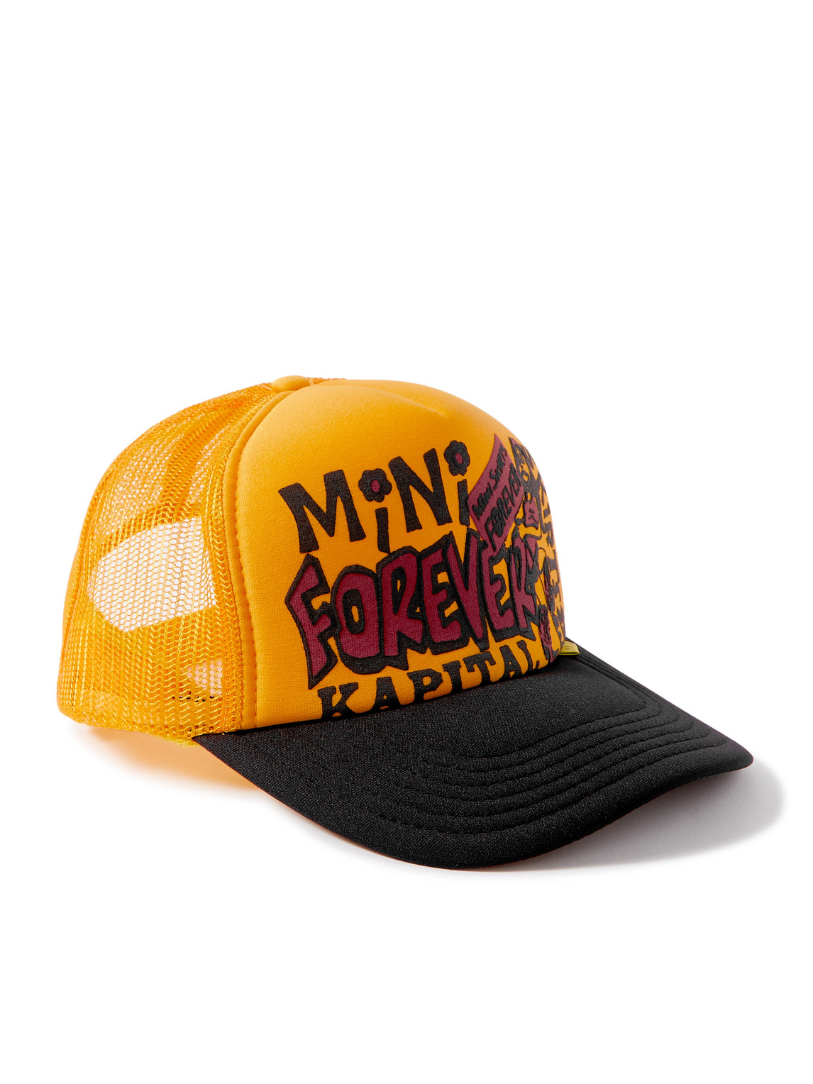 Kapital Mini Skirts Forever Printed Scuba And Mesh Trucker Cap In Yellow