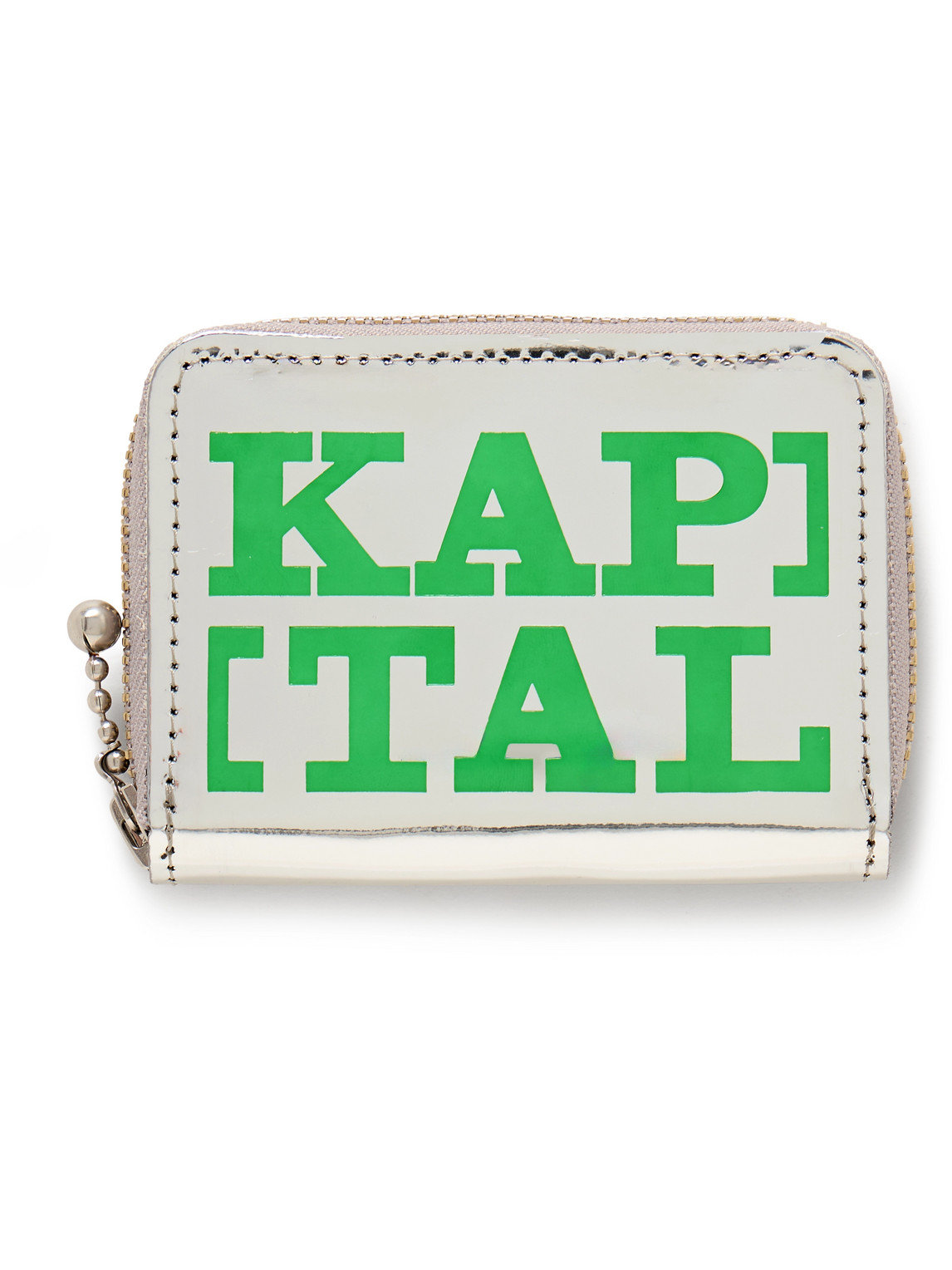 Kapital Thumbs-up Mini Logo-print Metallic Leather Zip-around Wallet In Blue