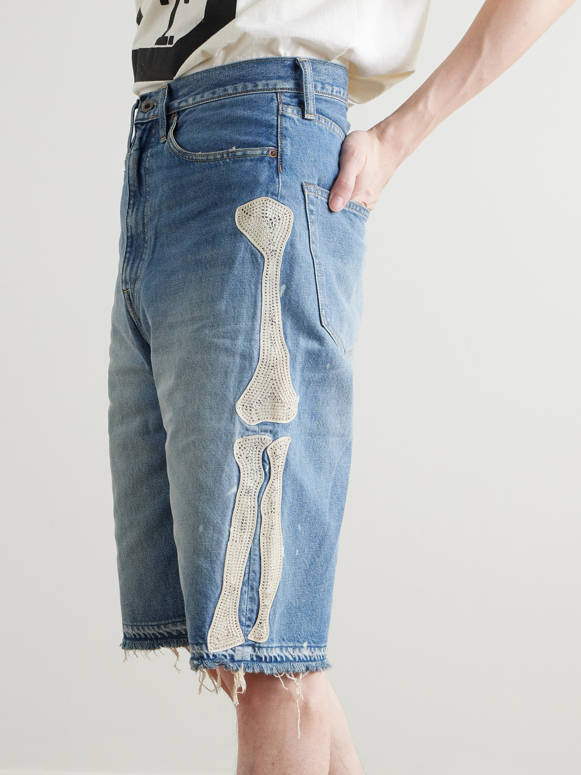  Kapital - Straight-leg Appliquéd Distressed Denim Shorts - Men - Blue - Uk/us 36 