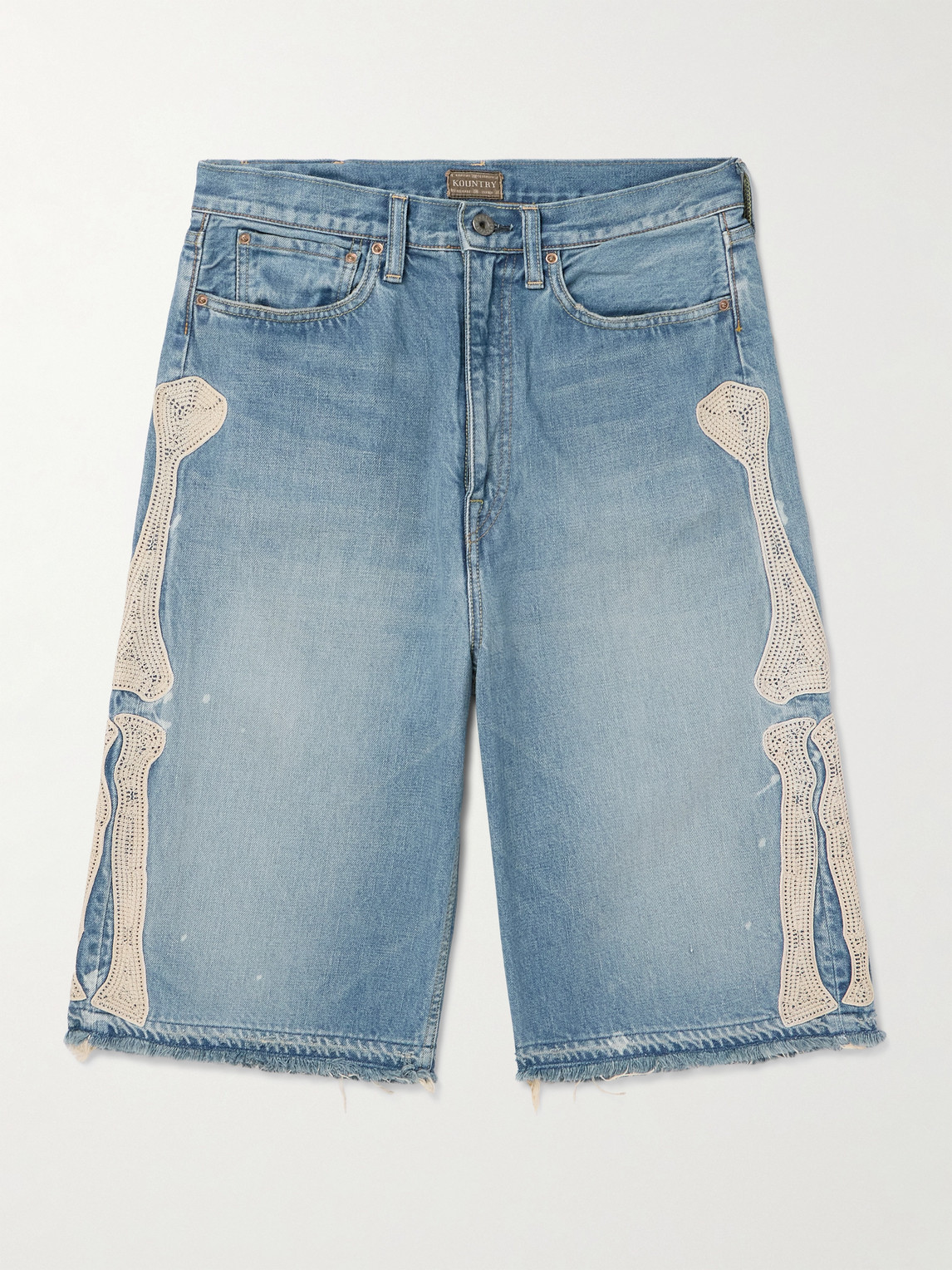 KAPITAL Straight-Leg Appliquéd Distressed Denim Shorts - Men