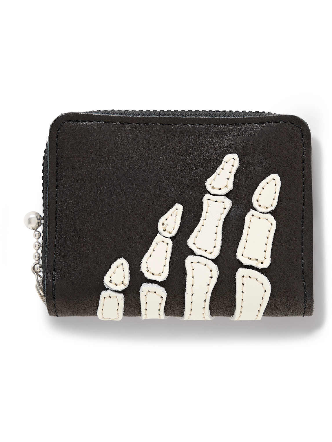 Kapital Thumbs-up Mini Appliquéd Leather Zip-around Wallet In Black