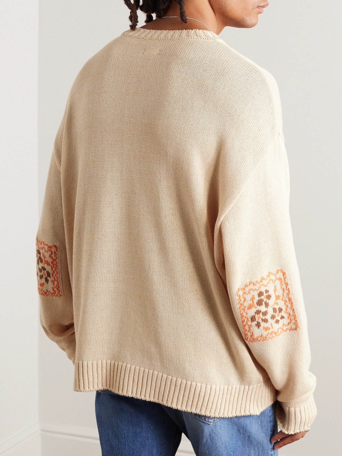 Shop Kapital Kookei Jacquard-knitted Cotton-blend Sweater In Neutrals