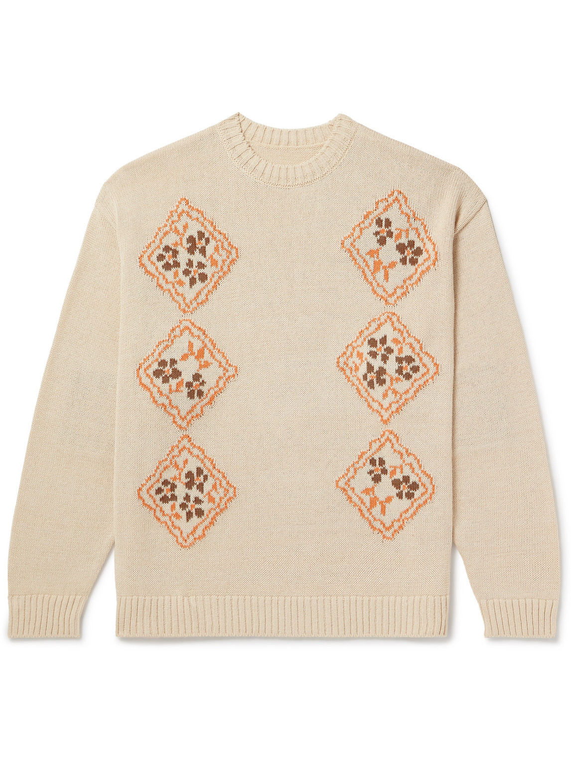 Kapital Kookei Jacquard-knitted Cotton-blend Sweater In Neutrals