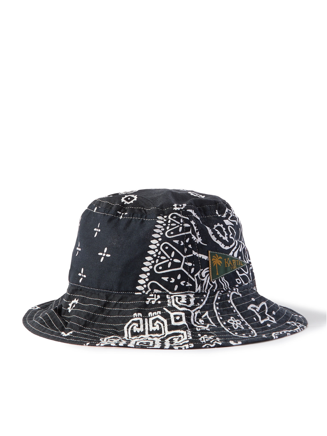 Kapital Logo-appliquéd Bandana-print Cotton Bucket Hat In Black