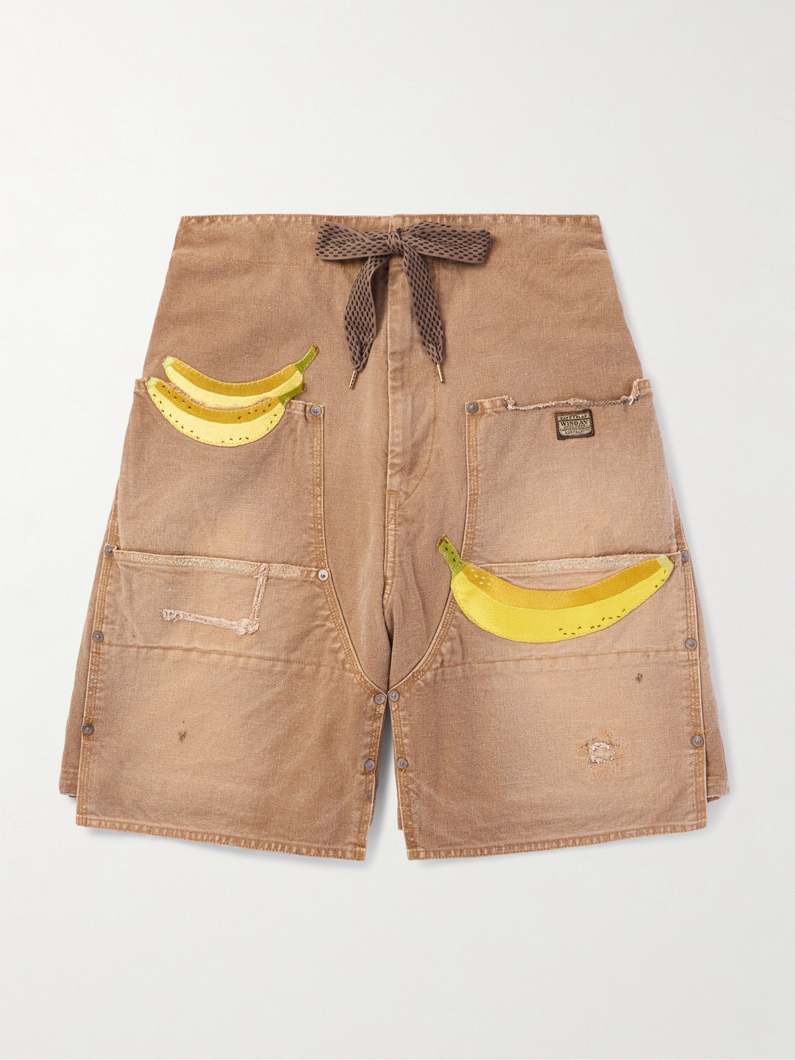 KAPITAL Wide-Leg Appliquéd Distressed Panelled Denim Shorts - Men