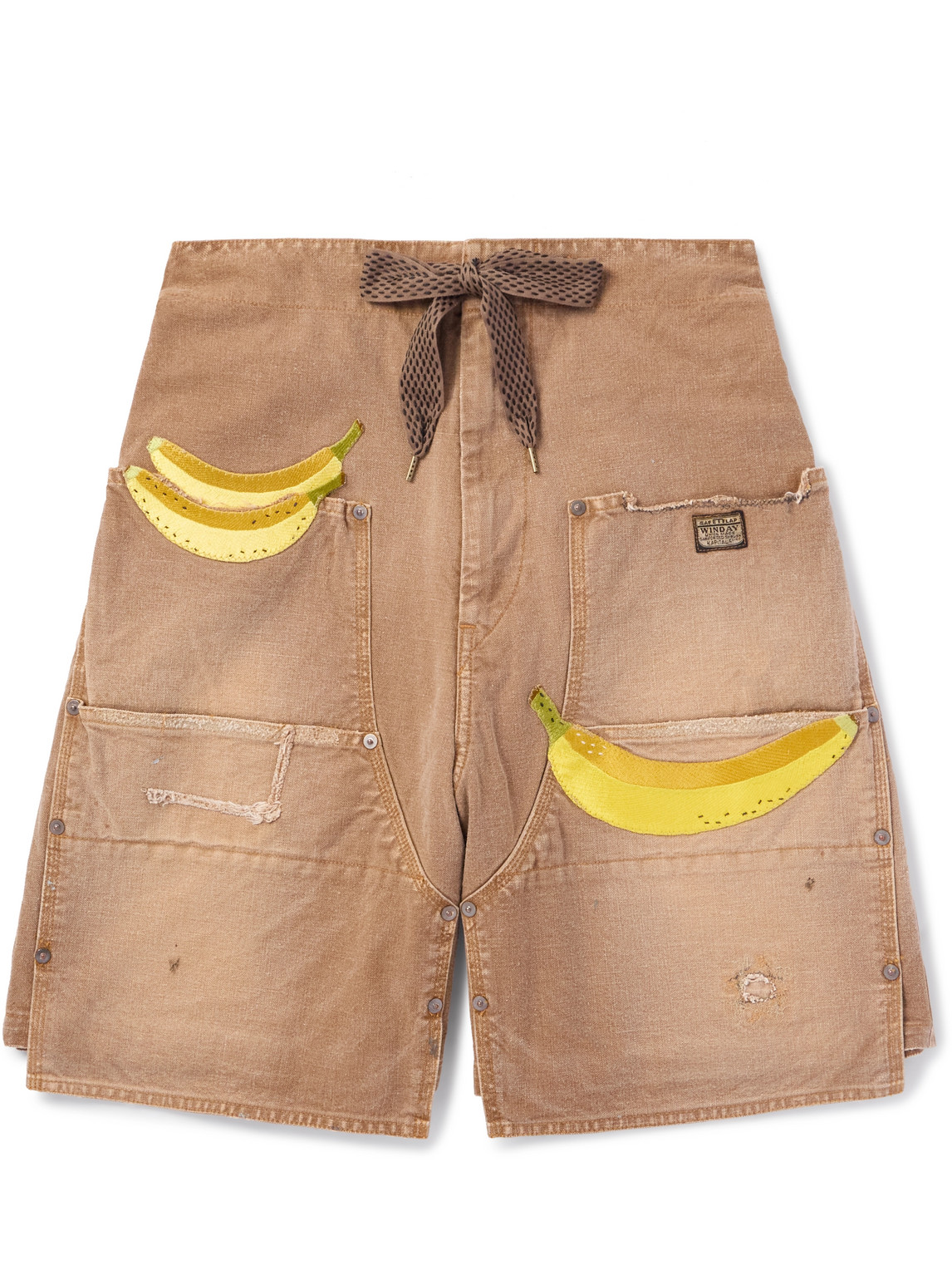 Wide-Leg Appliquéd Distressed Panelled Denim Shorts