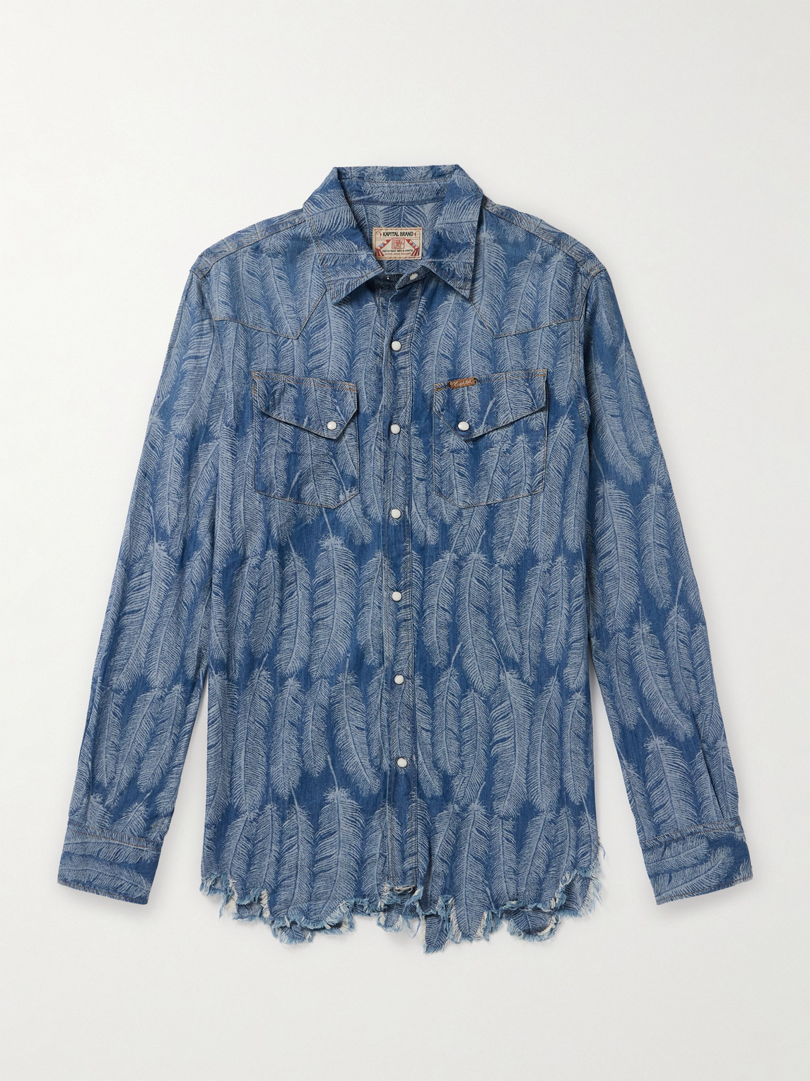 KAPITAL Magpie Distressed Denim-Jacquard Western Shirt - Men