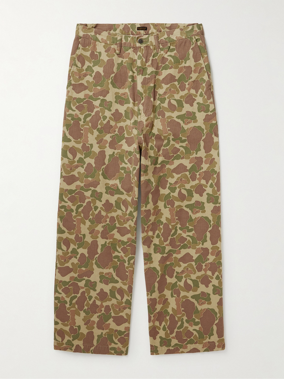 Kapital Port Straight-leg Camouflage-print Herringbone Cotton Trousers In Brown