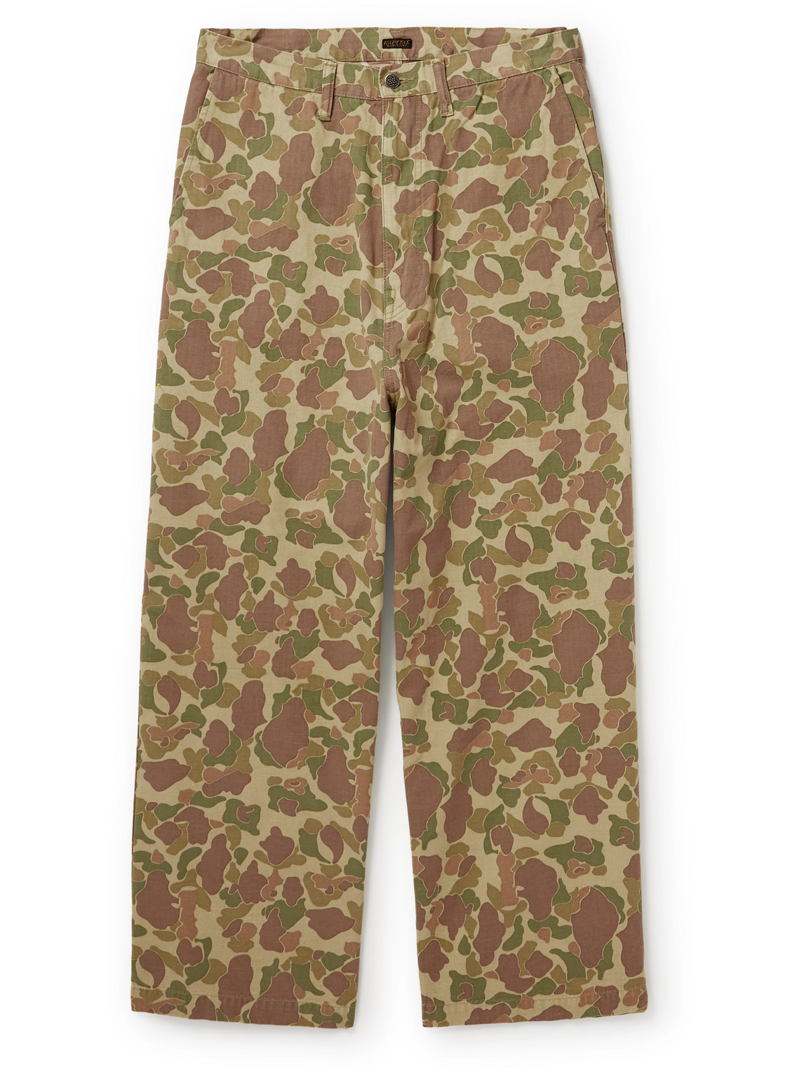 Kapital Port Straight-leg Camouflage-print Herringbone Cotton Trousers In Brown