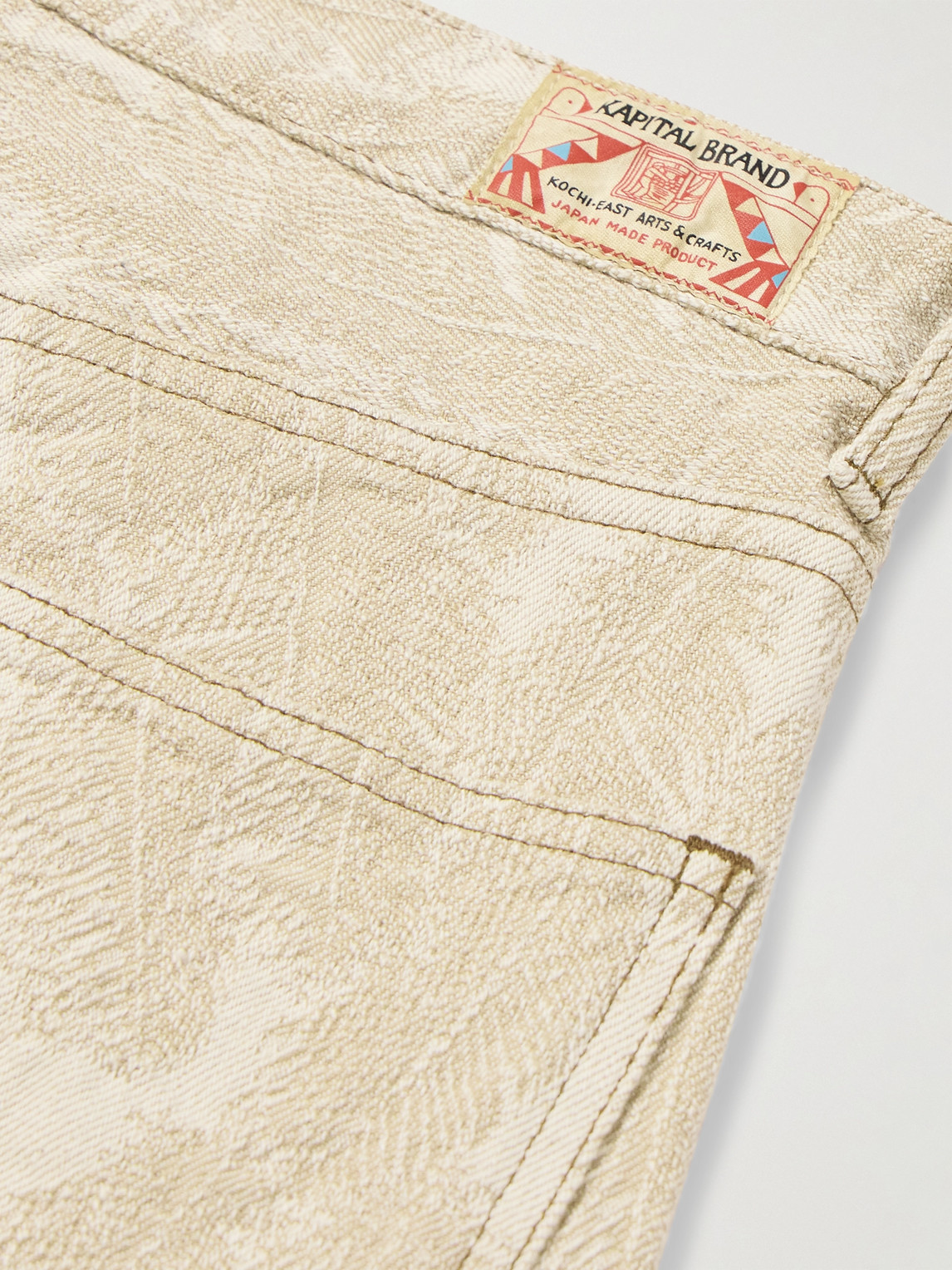 Shop Kapital Magpie Slim-fit Flared Jacquard Jeans In Neutrals