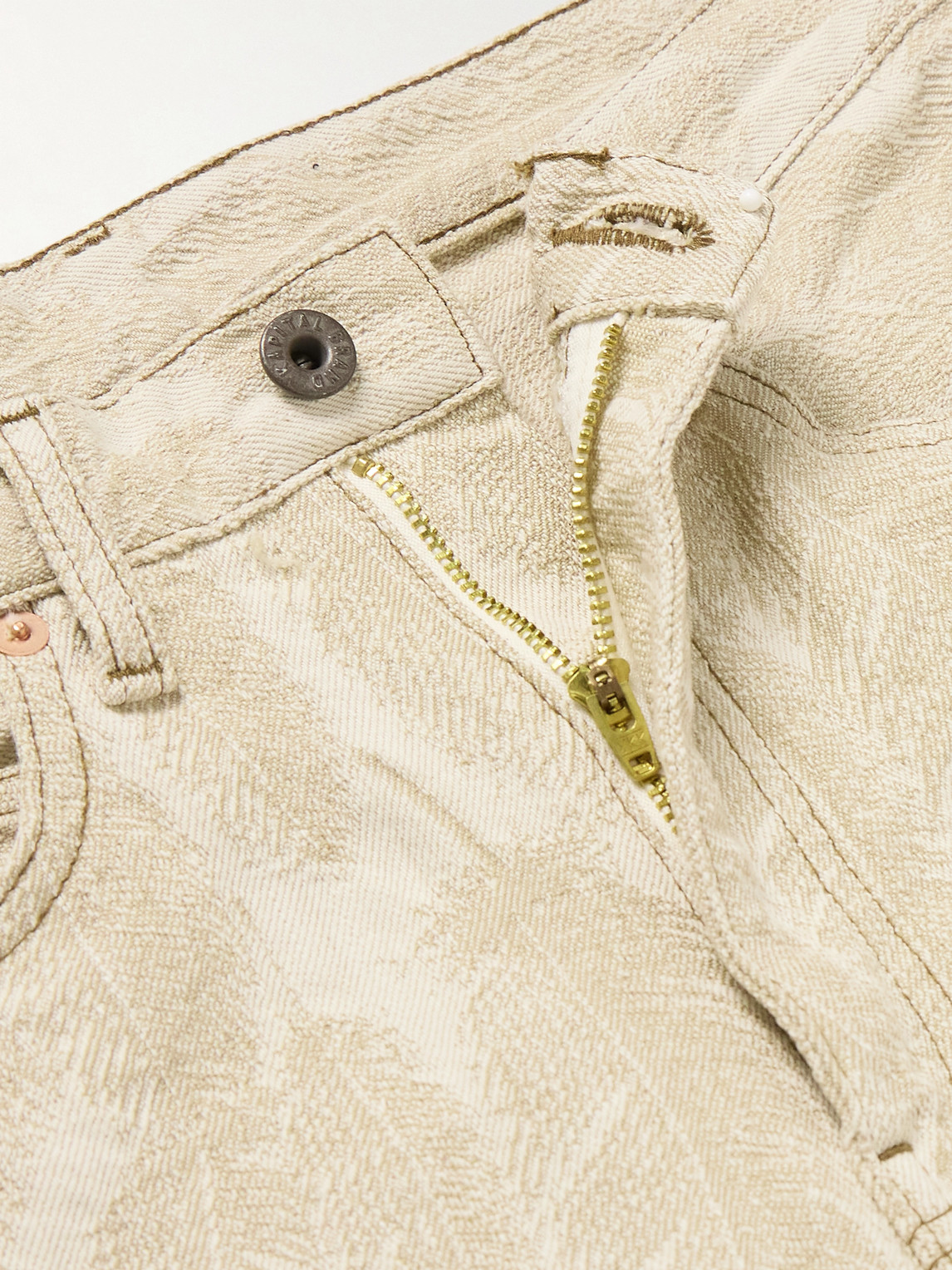 Shop Kapital Magpie Slim-fit Flared Jacquard Jeans In Neutrals
