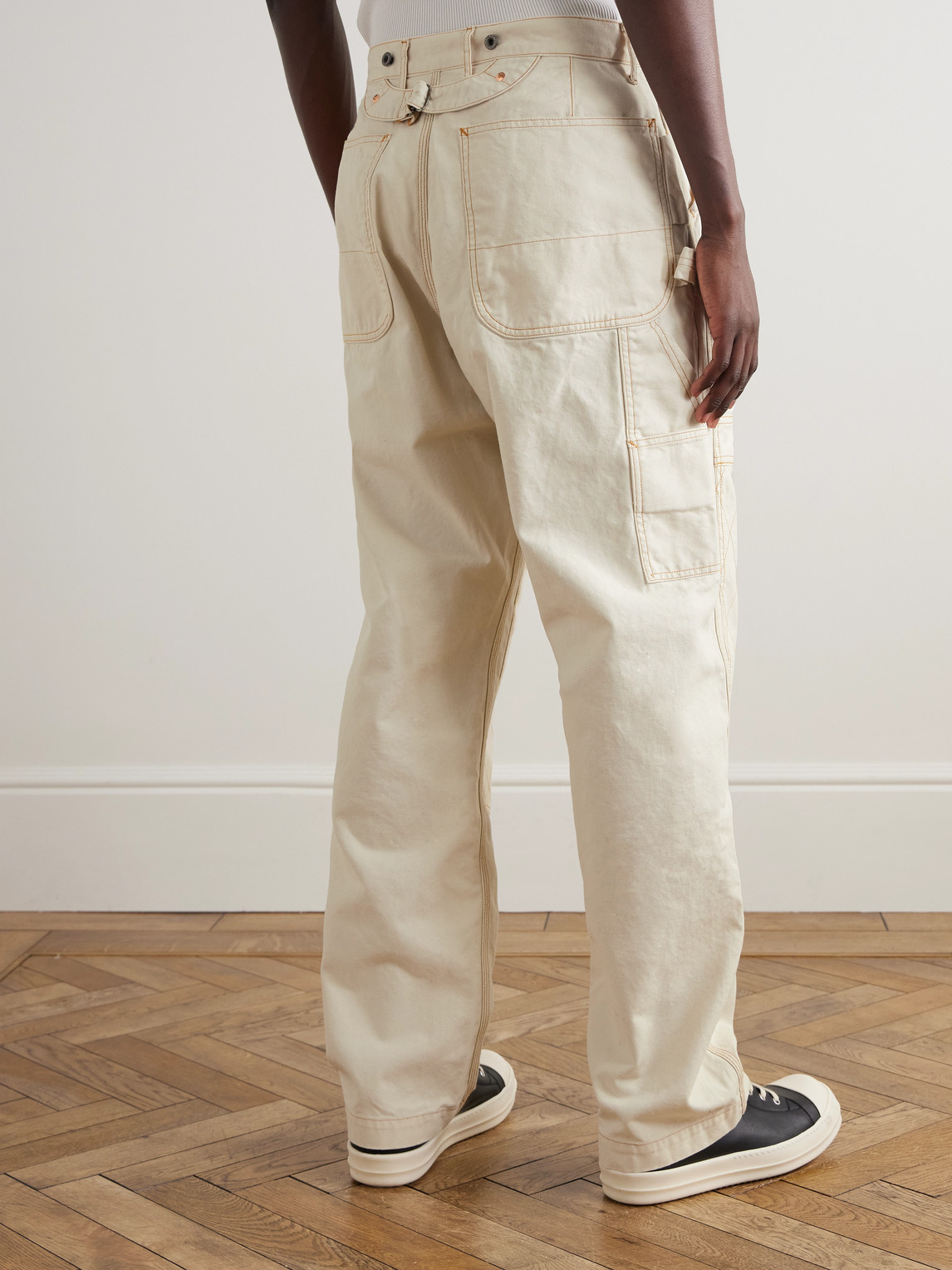 Shop Kapital Lumber Straight-leg Embroidered Cotton-canvas Cargo Trousers In Neutrals