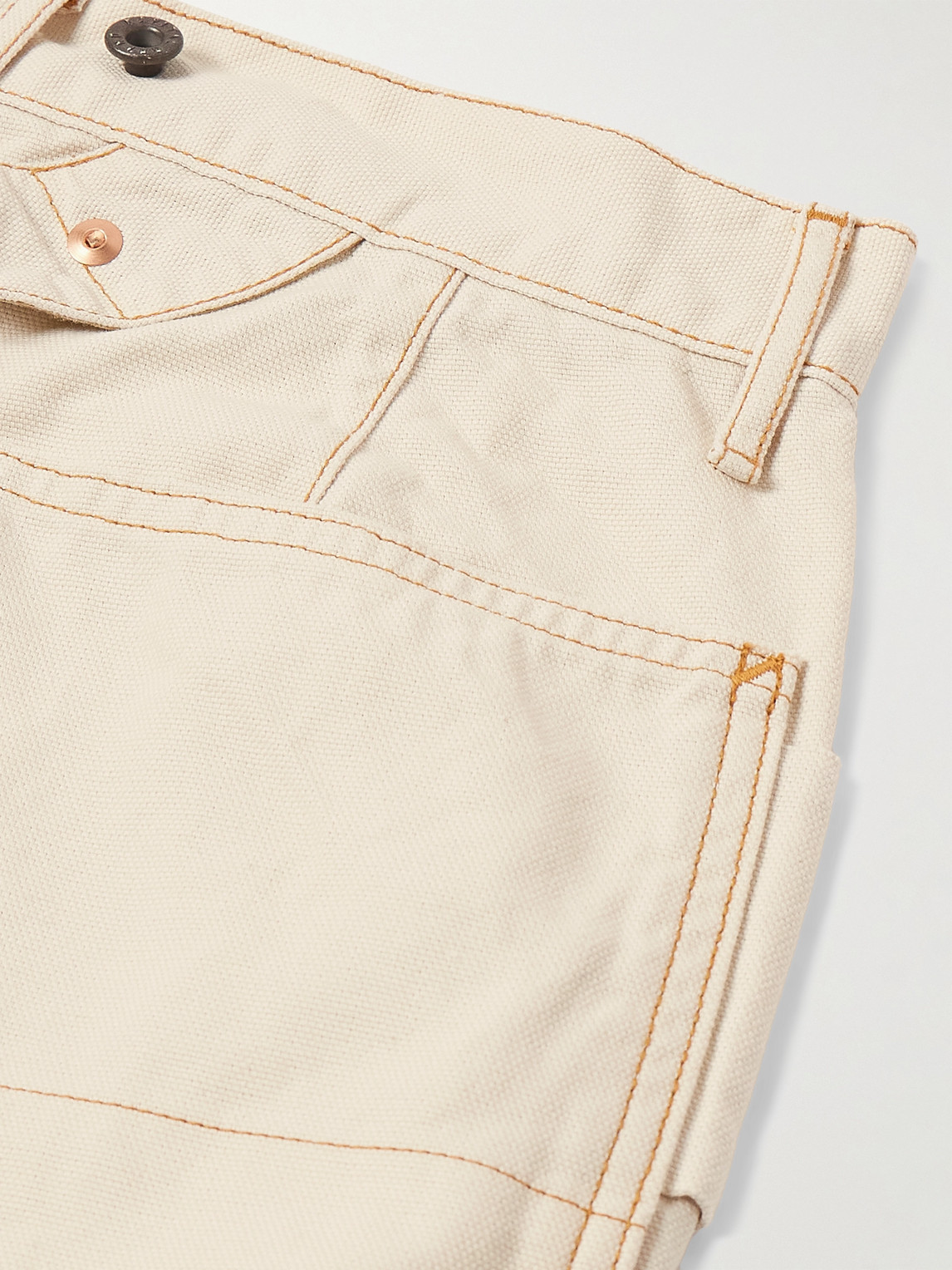 Shop Kapital Lumber Straight-leg Embroidered Cotton-canvas Cargo Trousers In Neutrals