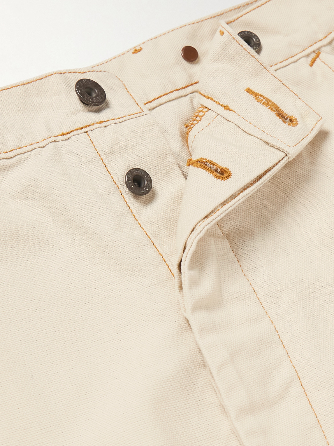 Shop Kapital Lumber Straight-leg Embroidered Cotton-canvas Cargo Trousers In Neutrals