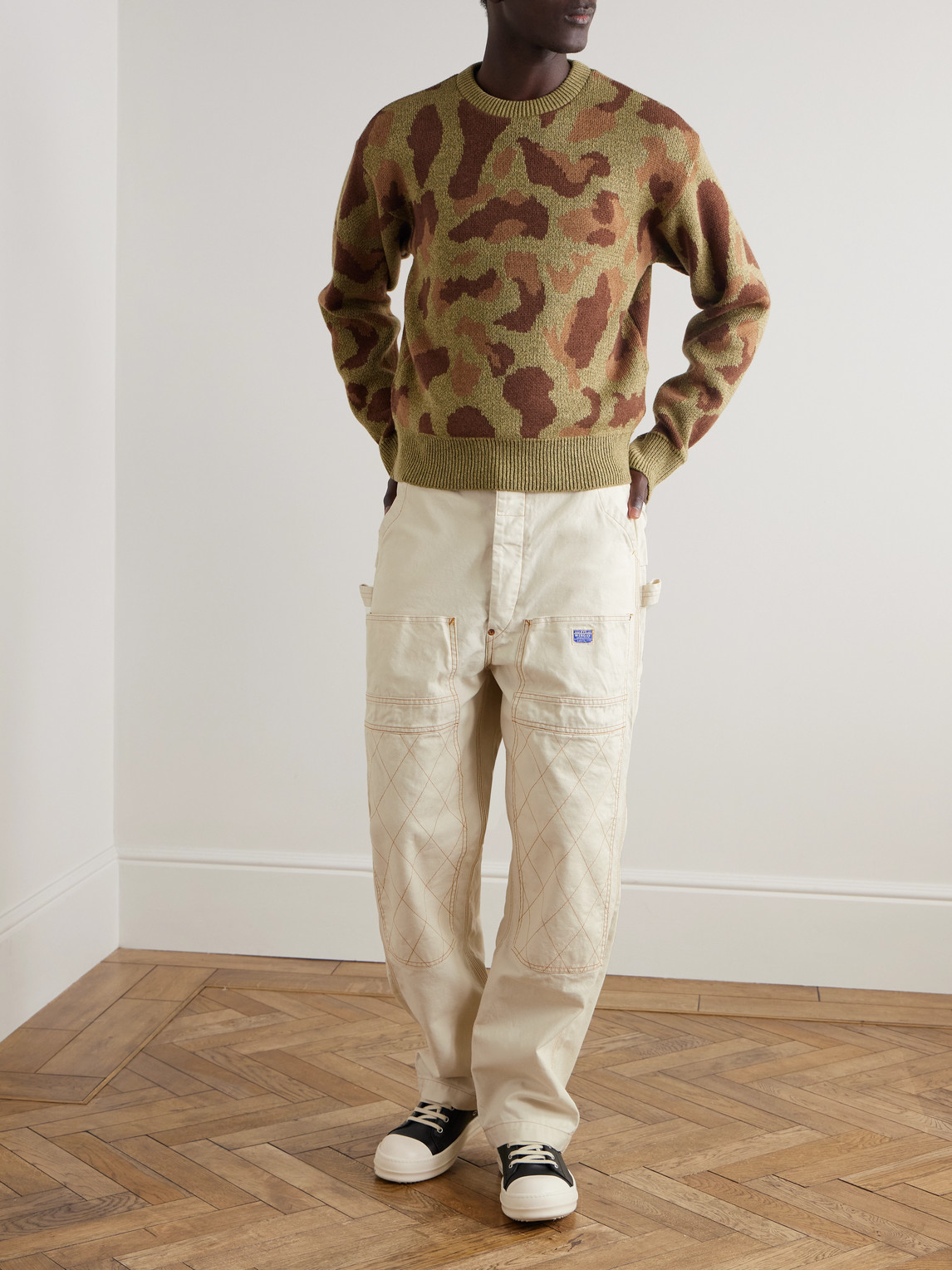 Shop Kapital Lumber Straight-leg Embroidered Cotton-canvas Cargo Trousers In Neutrals