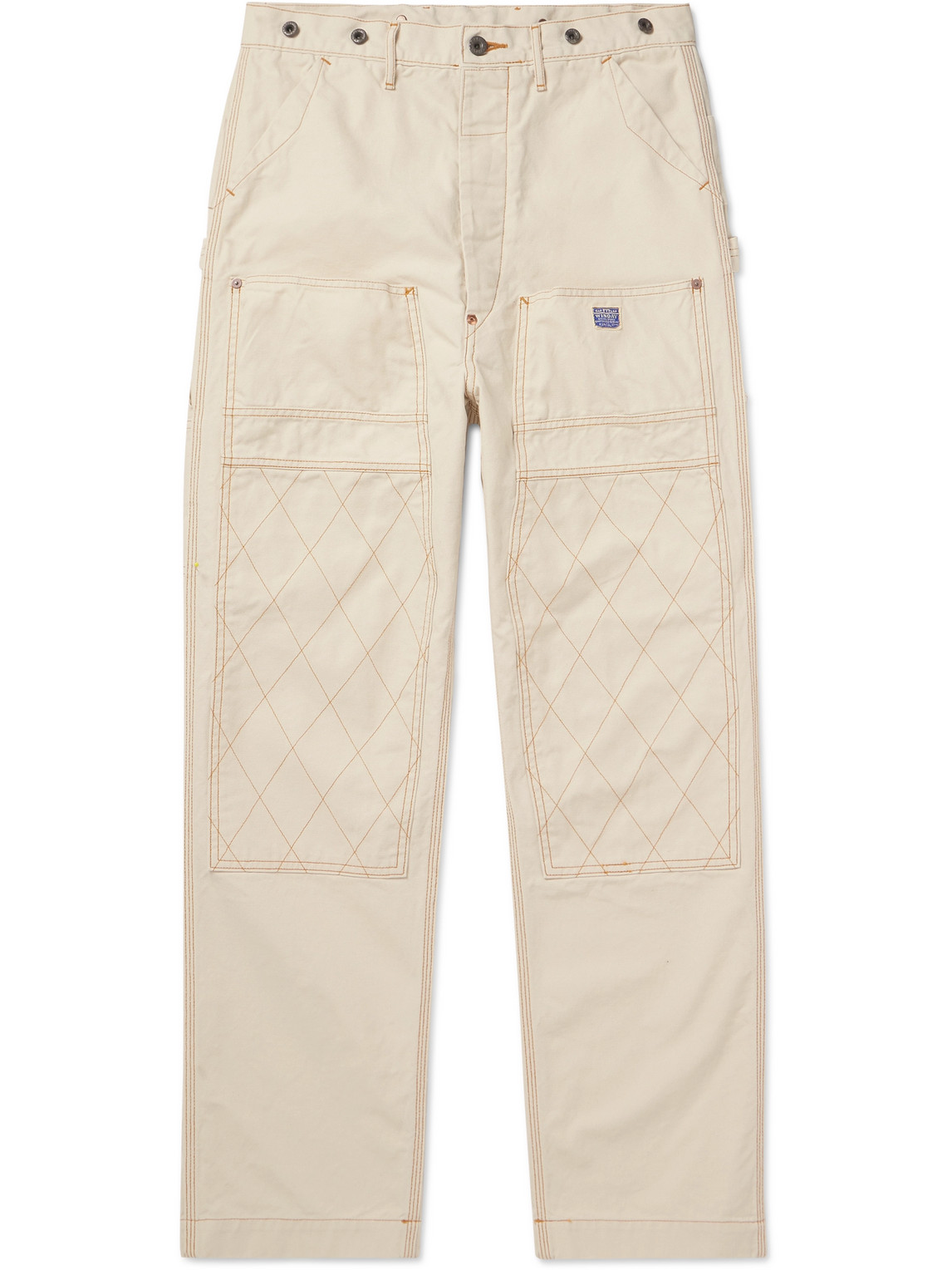 Shop Kapital Lumber Straight-leg Embroidered Cotton-canvas Cargo Trousers In Neutrals