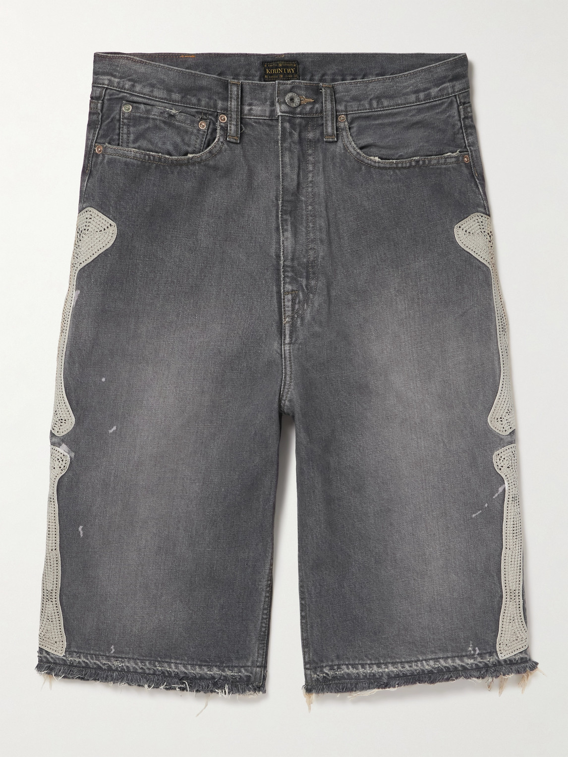KAPITAL Wide-Leg Appliquéd Distressed Denim Shorts - Men