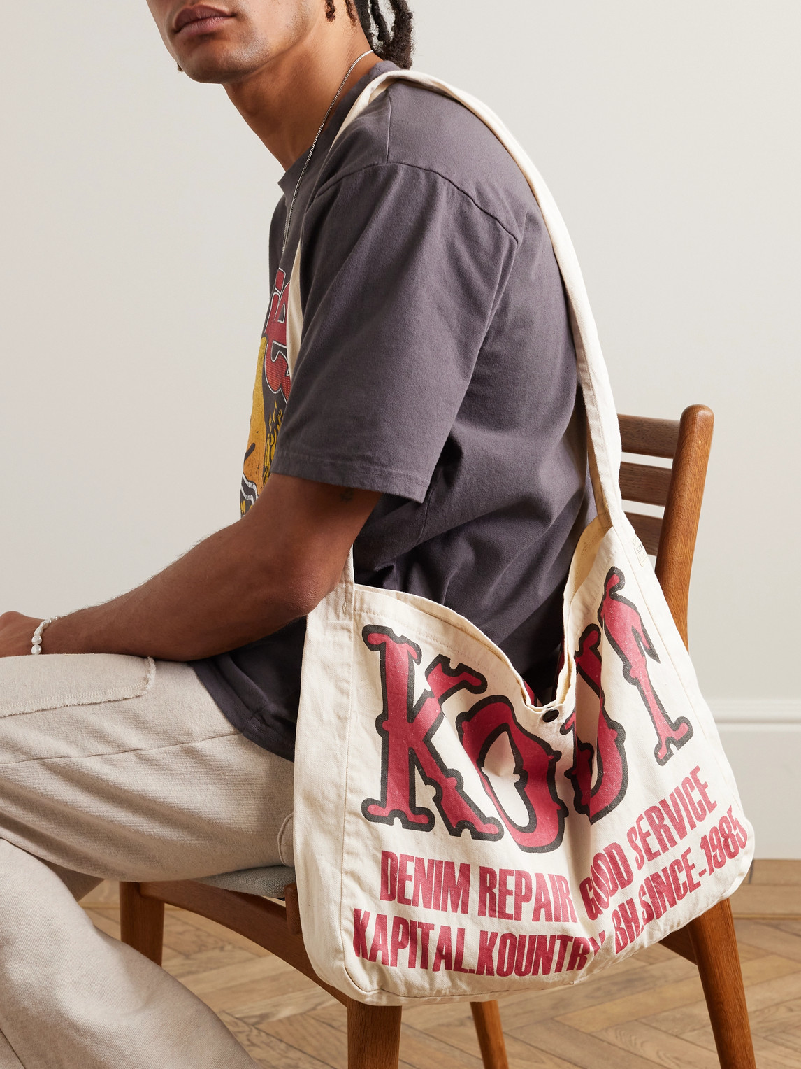 Shop Kapital Kountry Factory Printed Cotton-twill Tote Bag In Neutrals