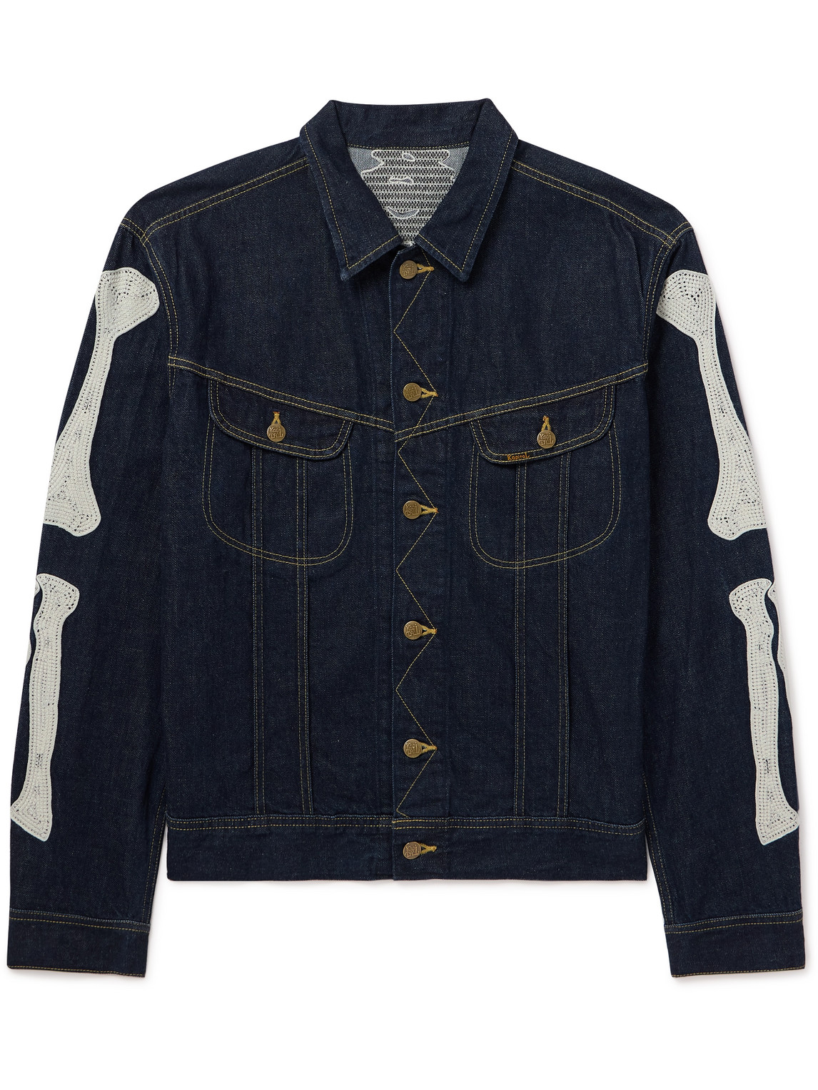 Kapital Crochet-trimmed Denim Jacket In Blue