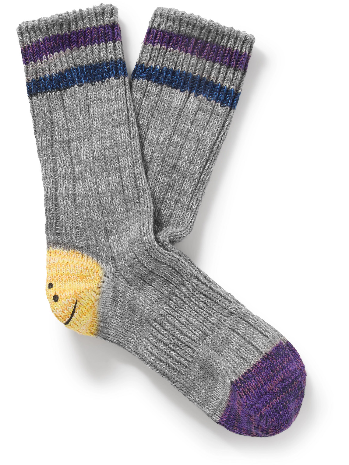 Kapital Intarsia Cotton And Hemp-blend Socks In Grey