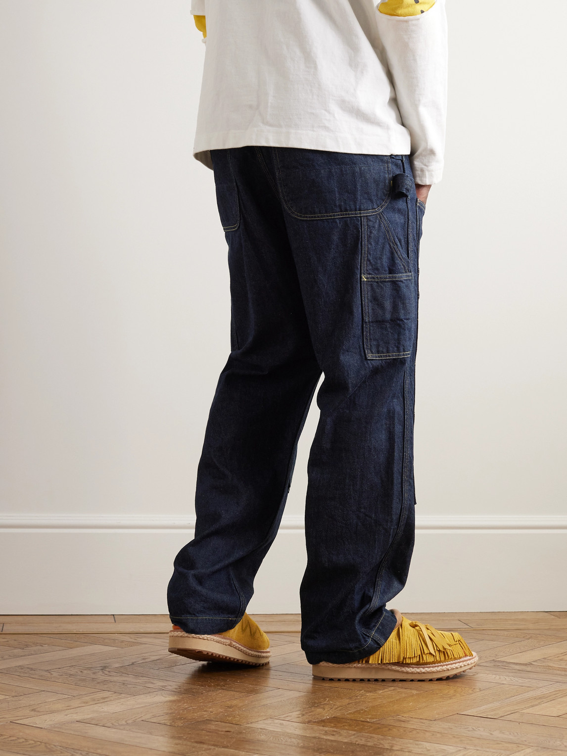 Shop Kapital Lumber Straight-leg Panelled Jeans In Blue