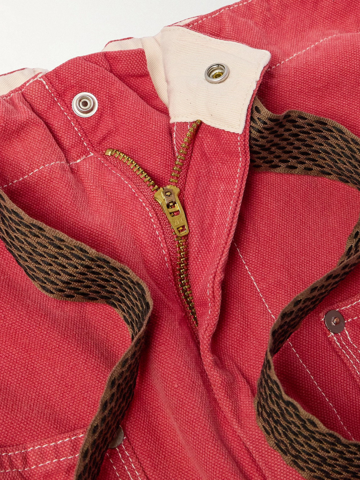 Shop Kapital Panelled Cotton-canvas Drawstring Trousers In Red