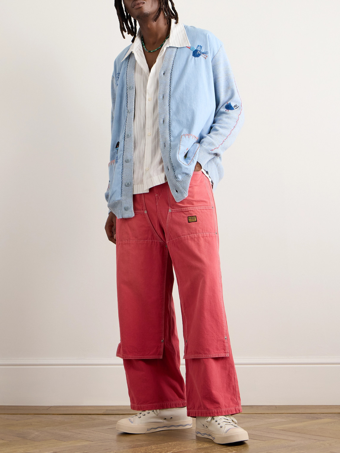 Shop Kapital Panelled Cotton-canvas Drawstring Trousers In Red