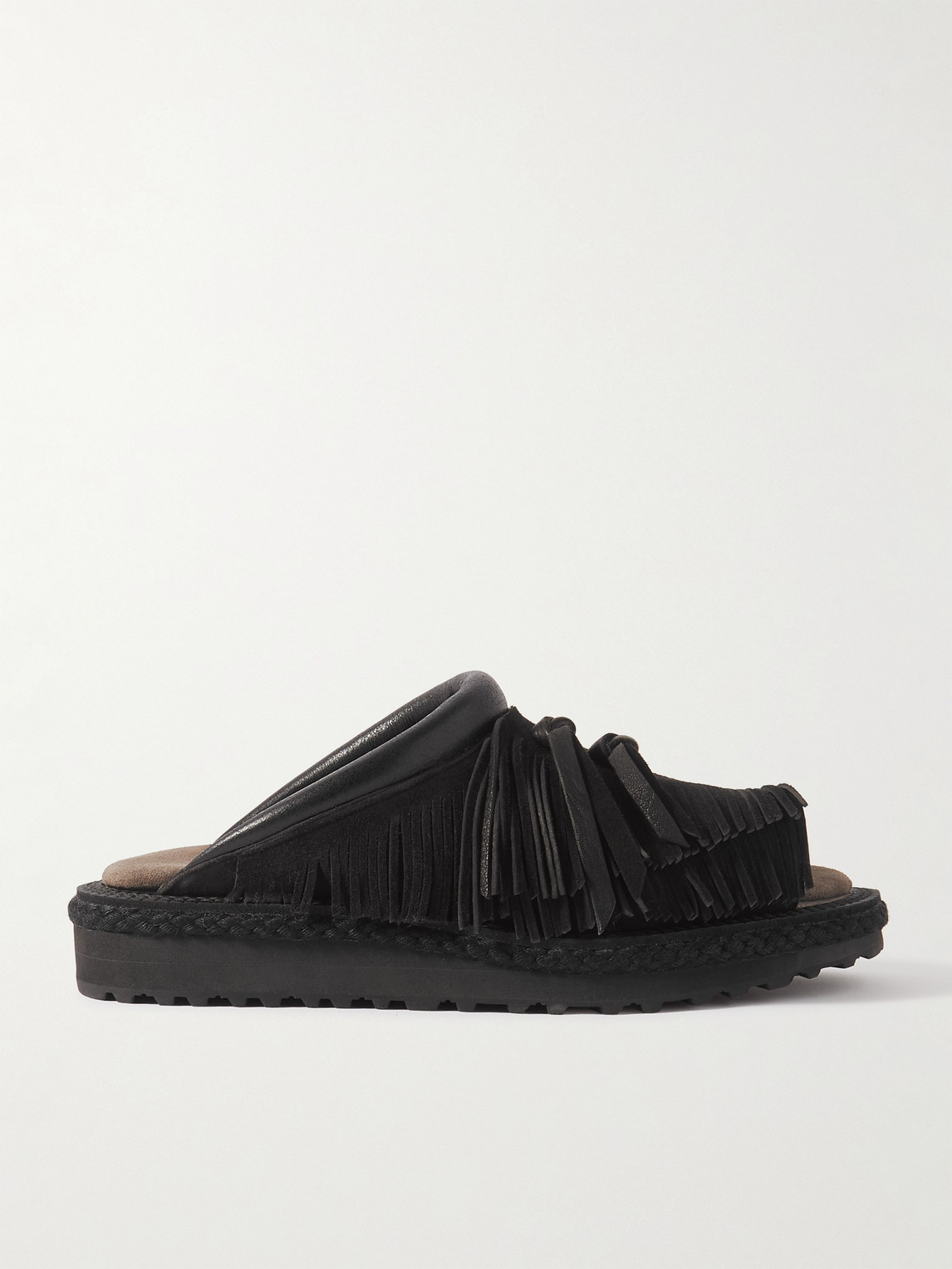 KAPITAL Pueblo Rain Leather-Trimmed Fringed Suede Sandals - Men