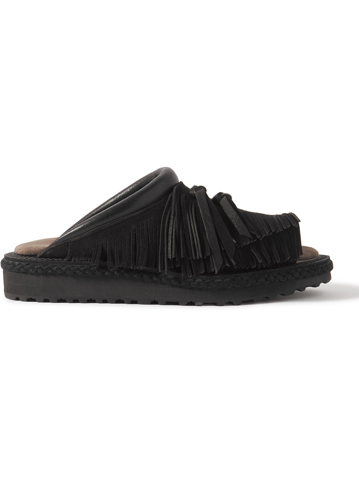 Pueblo Rain Leather-Trimmed Fringed Suede Sandals