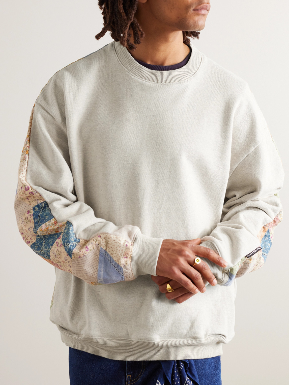 Shop Kapital Patchwork Cotton-blend Jersey Sweatshirt In Gray