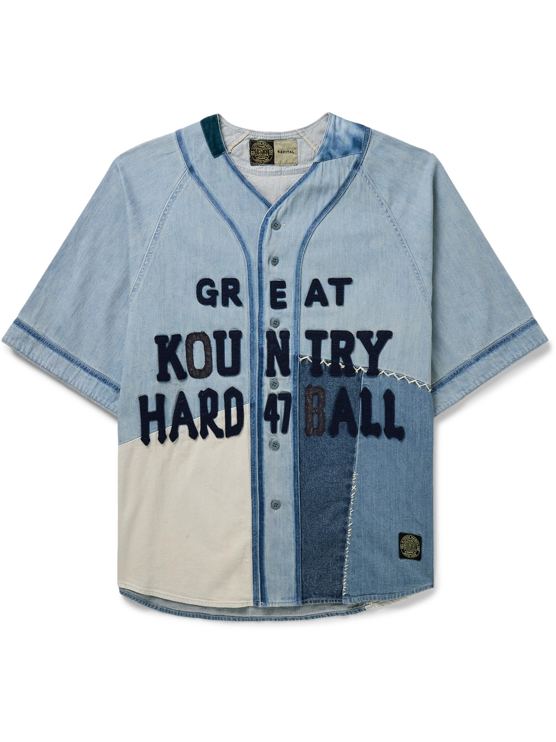 Appliquéd Embroidered Patchwork Denim Shirt