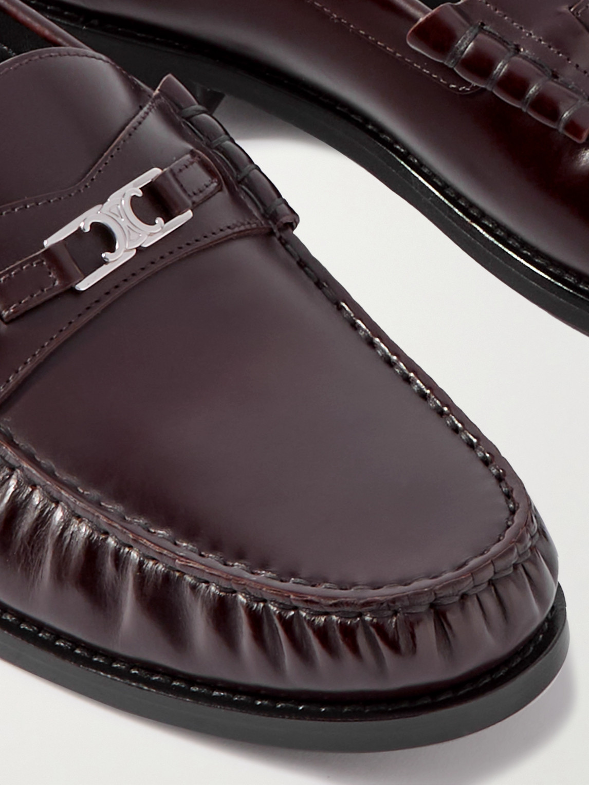 Celine Logo-embellished Polished-leather Penny Loafers In Brown