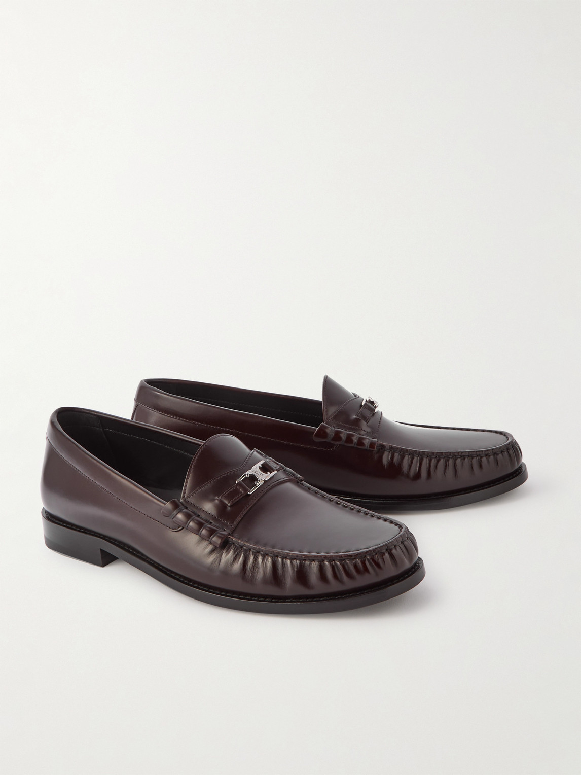 Celine Logo-embellished Polished-leather Penny Loafers In Brown