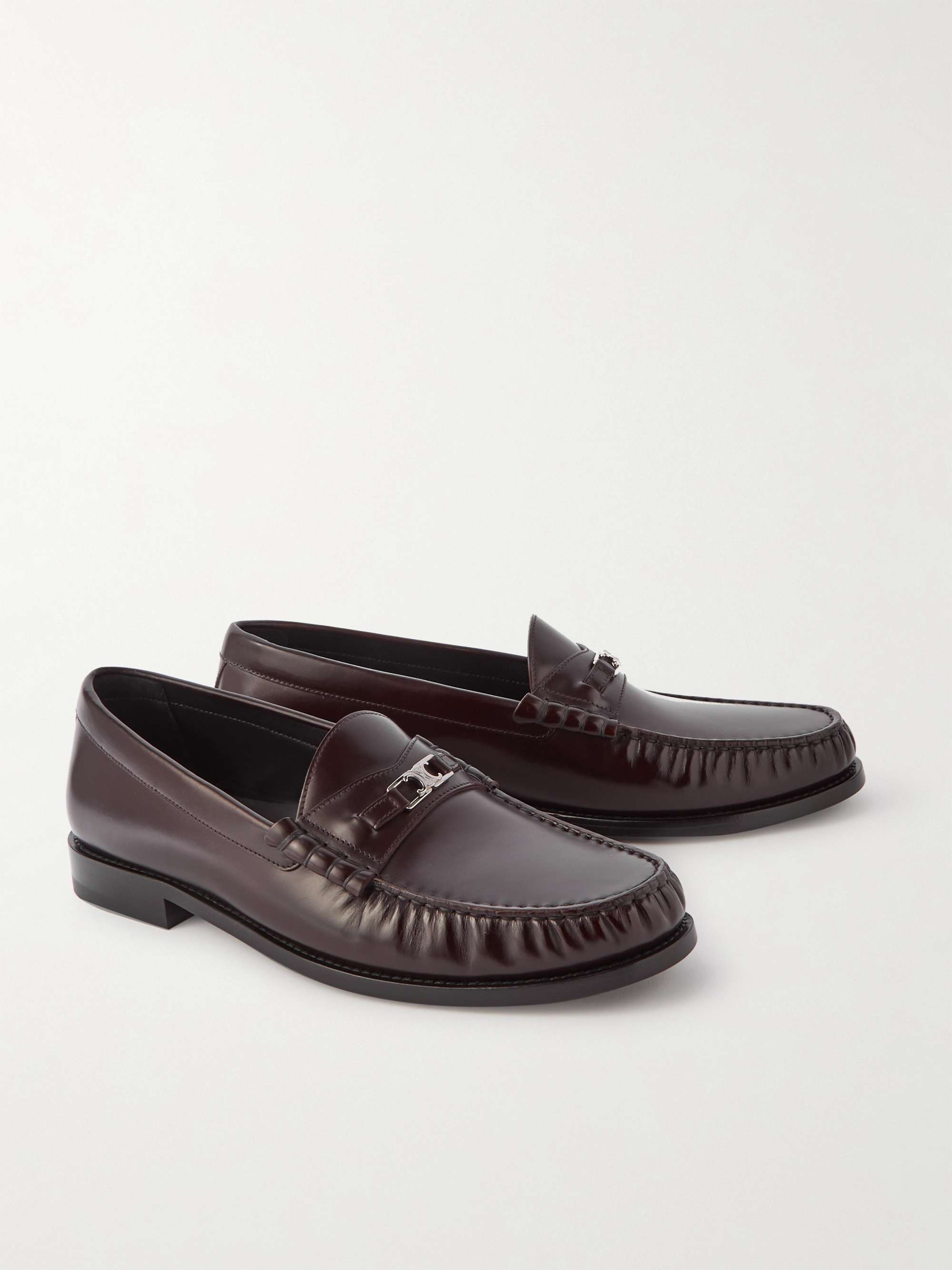 CELINE HOMME Triomphe Logo-Embellished Polished-Leather Loafers