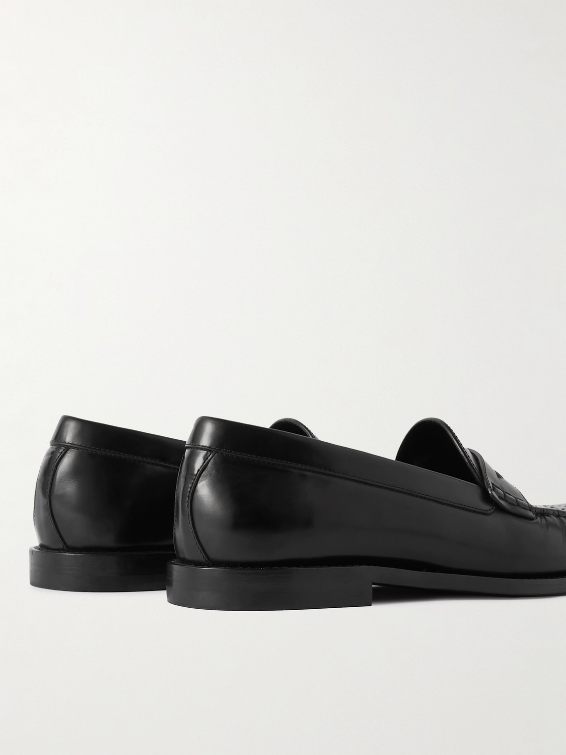 Celine Vivienne Perforated Glossed-leather Penny Loafers In Black
