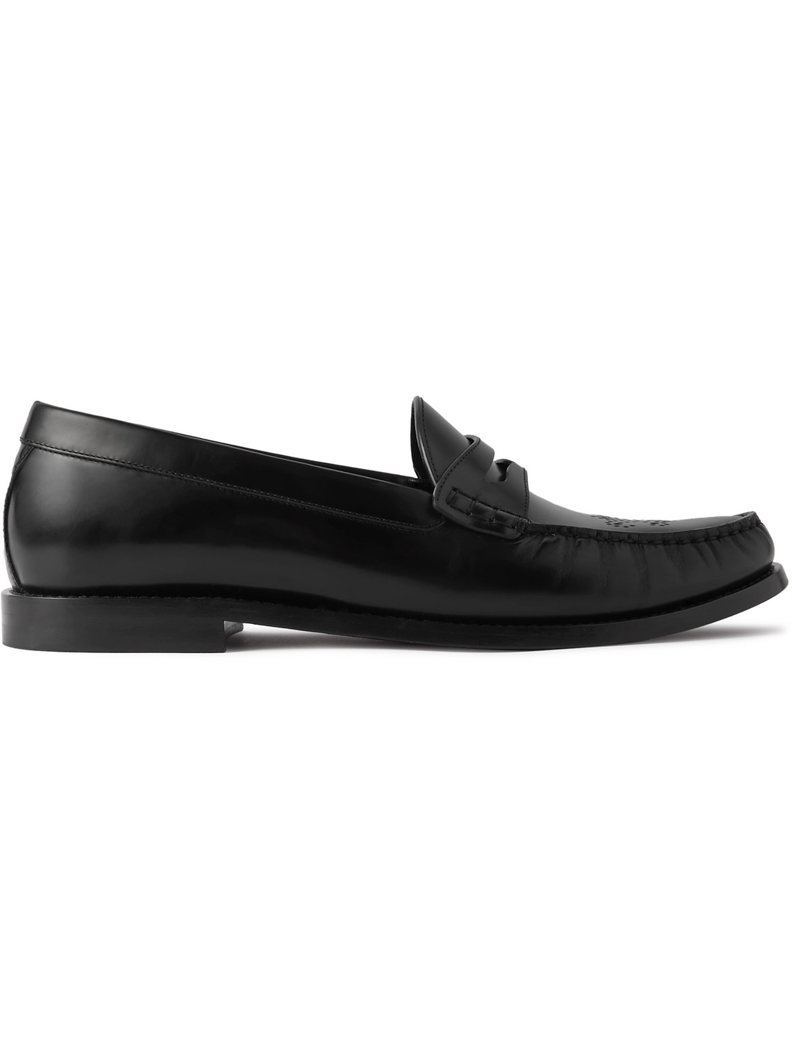 Celine Vivienne Perforated Glossed-leather Penny Loafers In Black