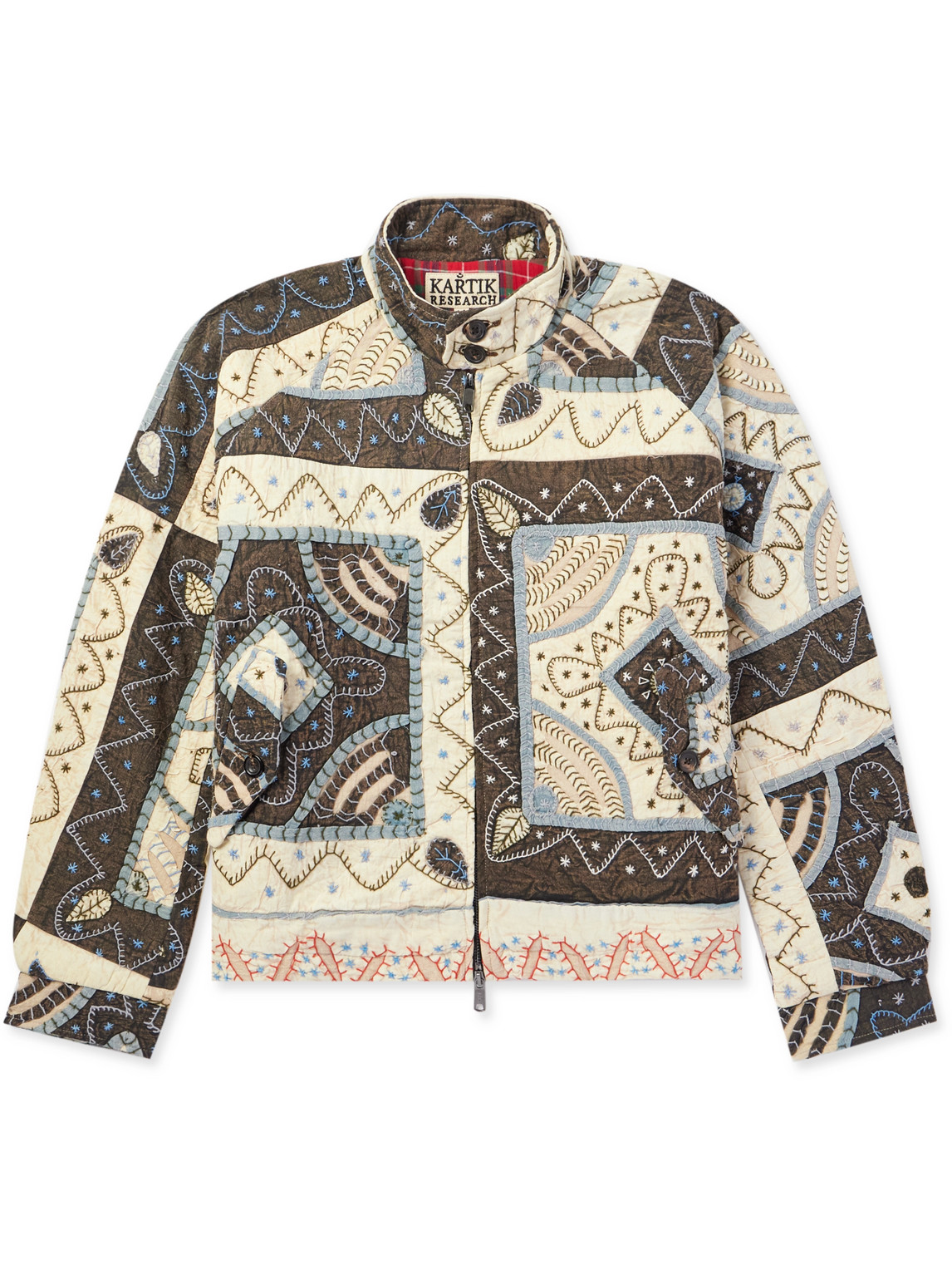Kartik Research Baracuta Patchwork Embroidered Quilted Cotton Jacket In Neutrals