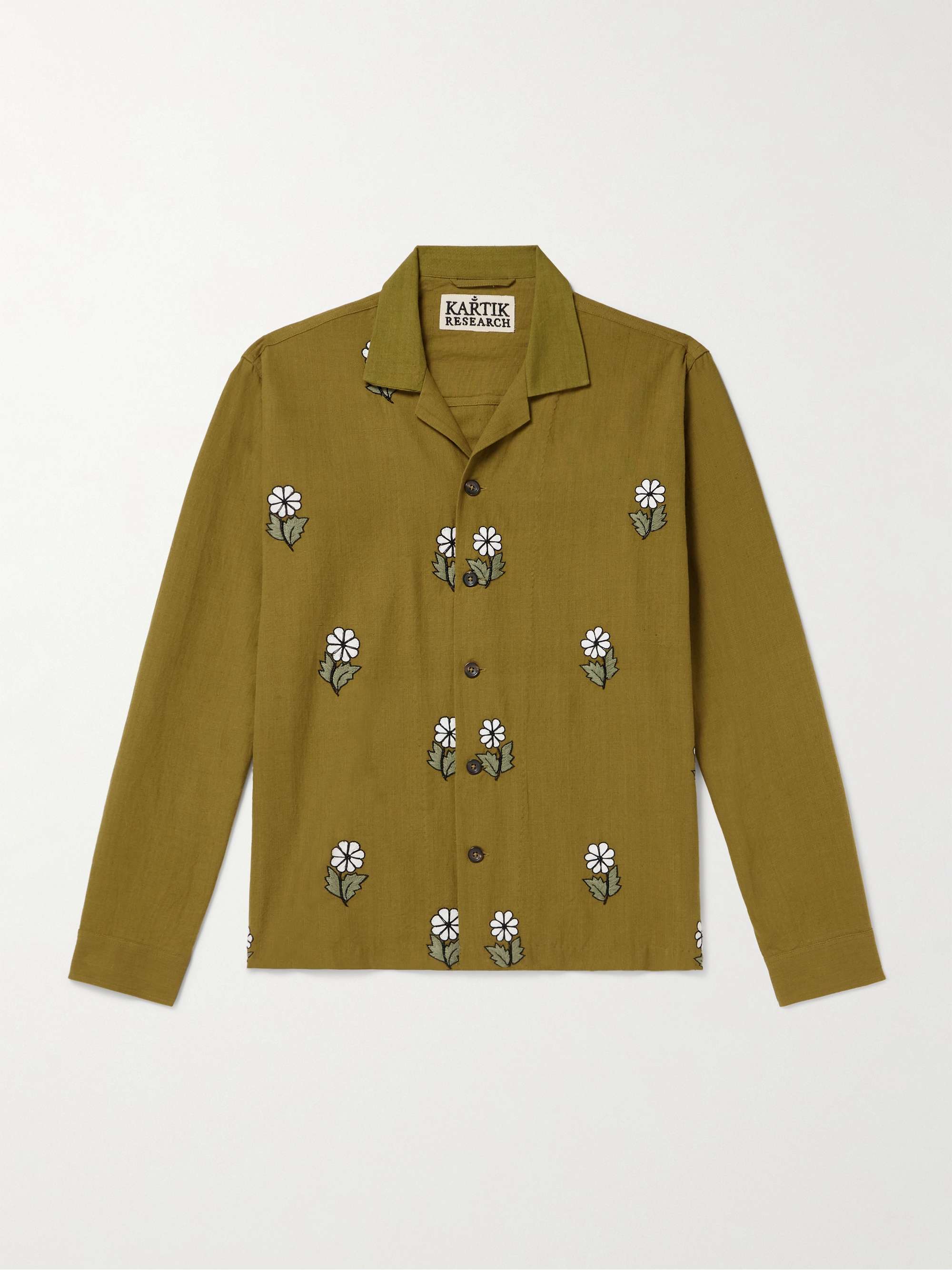 格安即決 Embroidered Camp-Collar RESEARCH KARTIK Cotton Men for Shirt トップス