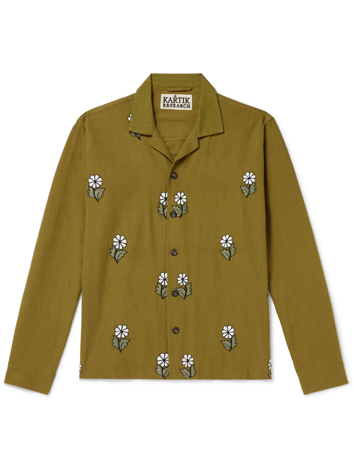 Kartik Research Camp-collar Embroidered Cotton Shirt In Green