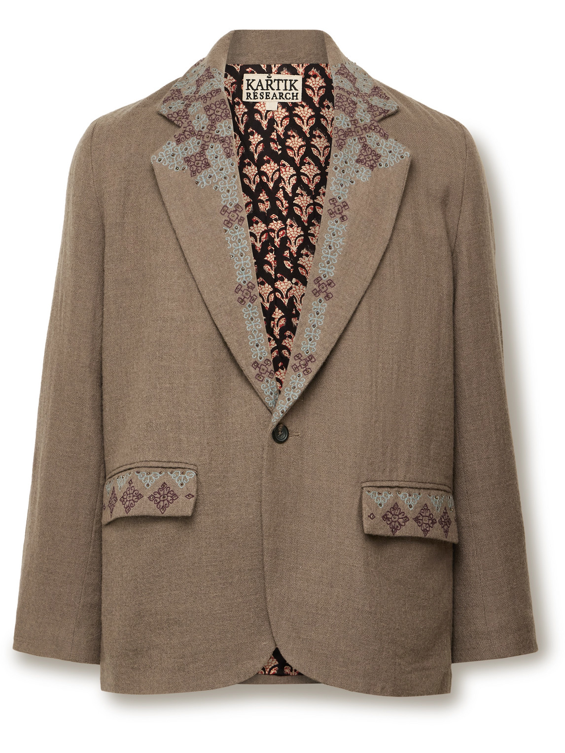 Kartik Research Unstructured Bead-embroidered Embroidered Wool Suit Jacket In Brown