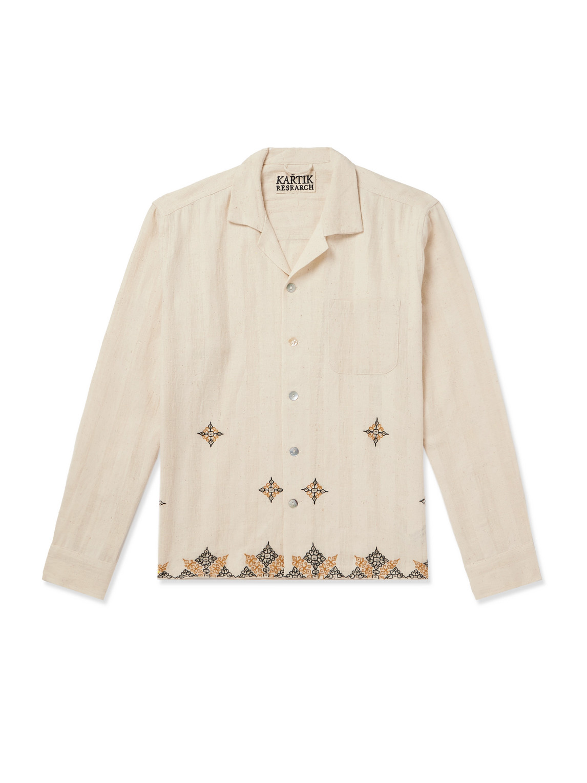 Kartik Research Camp-collar Embroidered Cotton Shirt In Neutrals