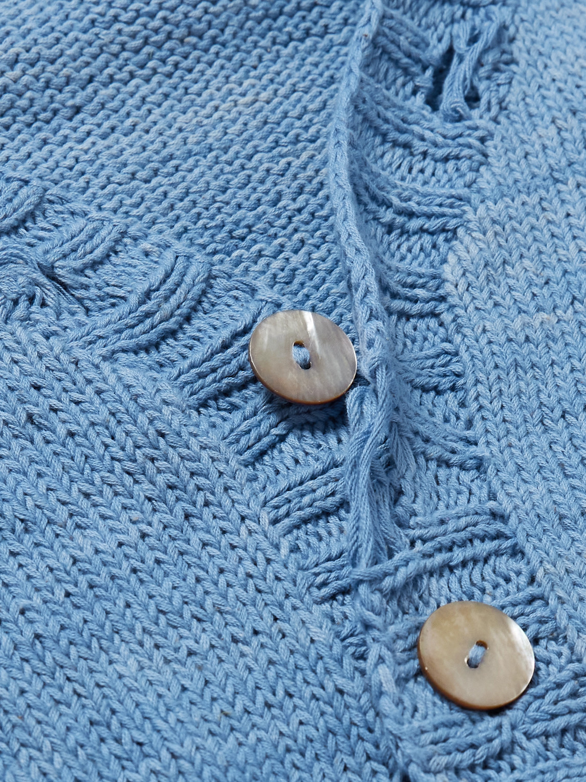 Shop Kartik Research Distressed Intarsia-knit Cotton Cardigan In Blue