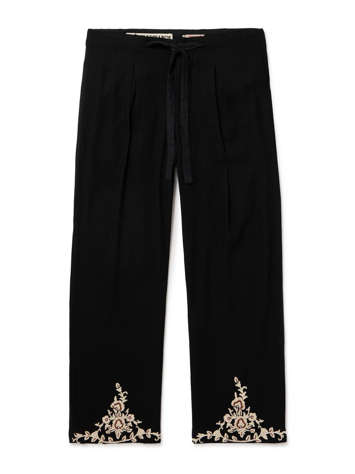 Kartik Research Baracuta Straight-leg Pleated Embroidered Cotton Trousers In Black