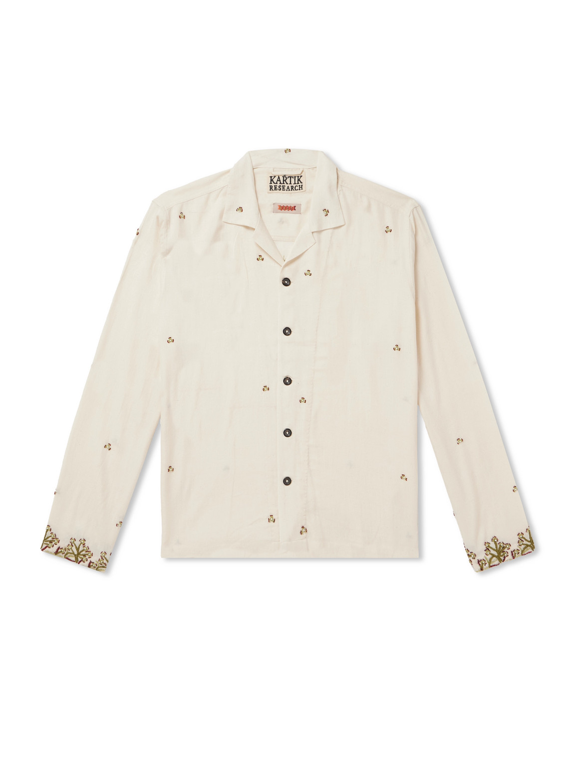 Kartik Research Baracuta Camp-collar Embroidered Cotton Shirt In Neutrals