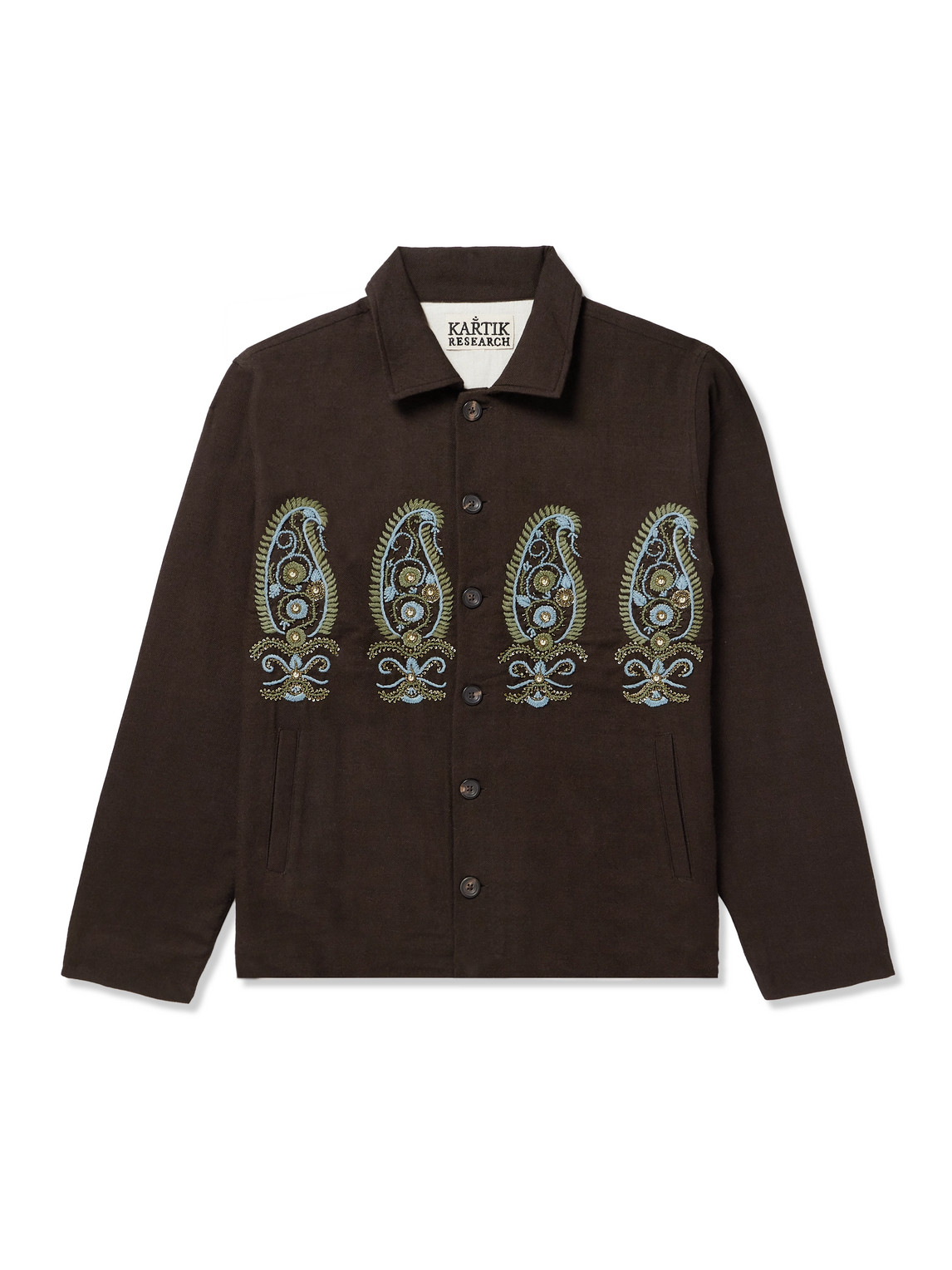 Kartik Research Embroidered Wool-twill Jacket In Brown