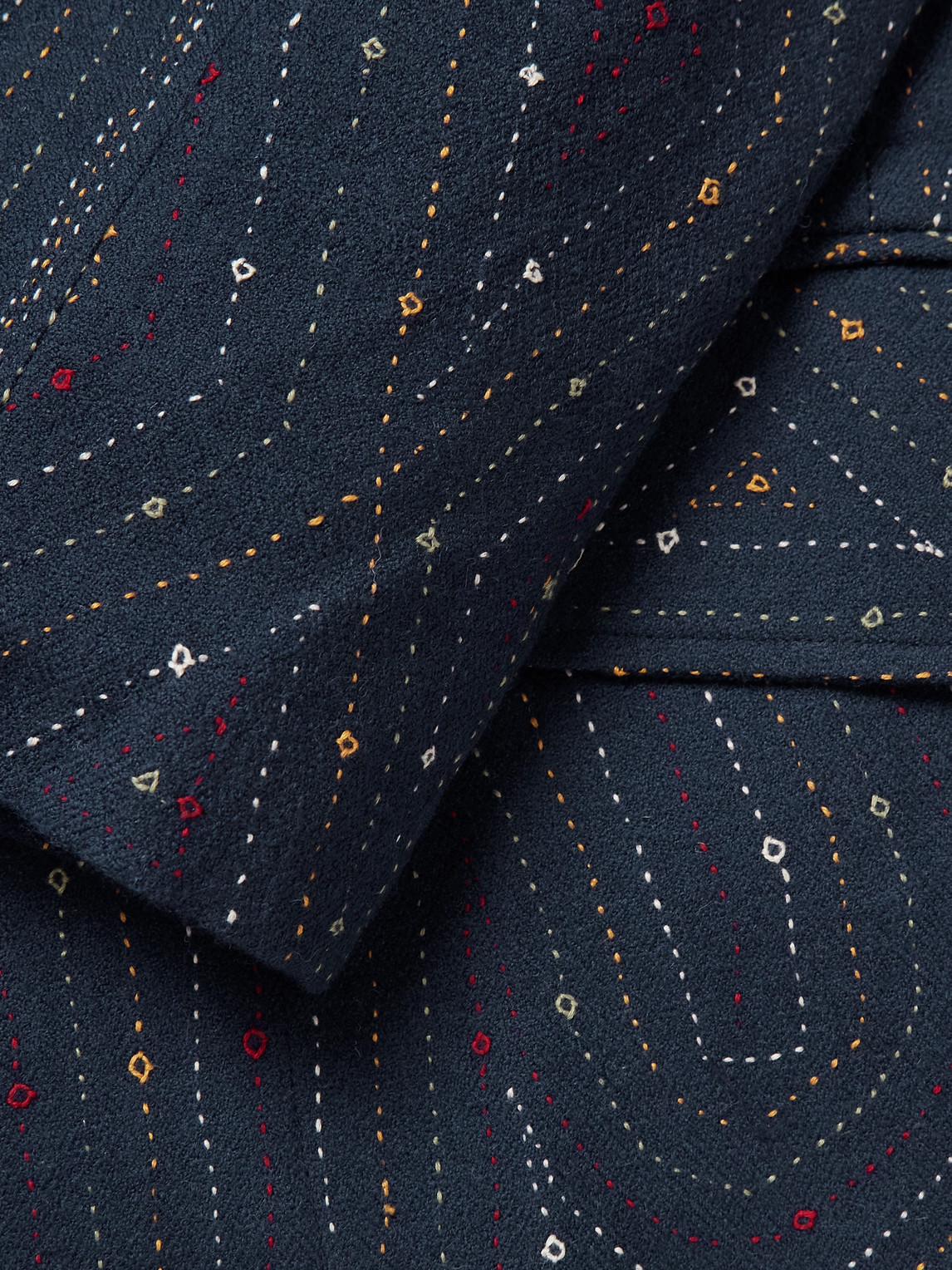 Shop Kartik Research Double-breasted Embroidered Wool Blazer In Blue