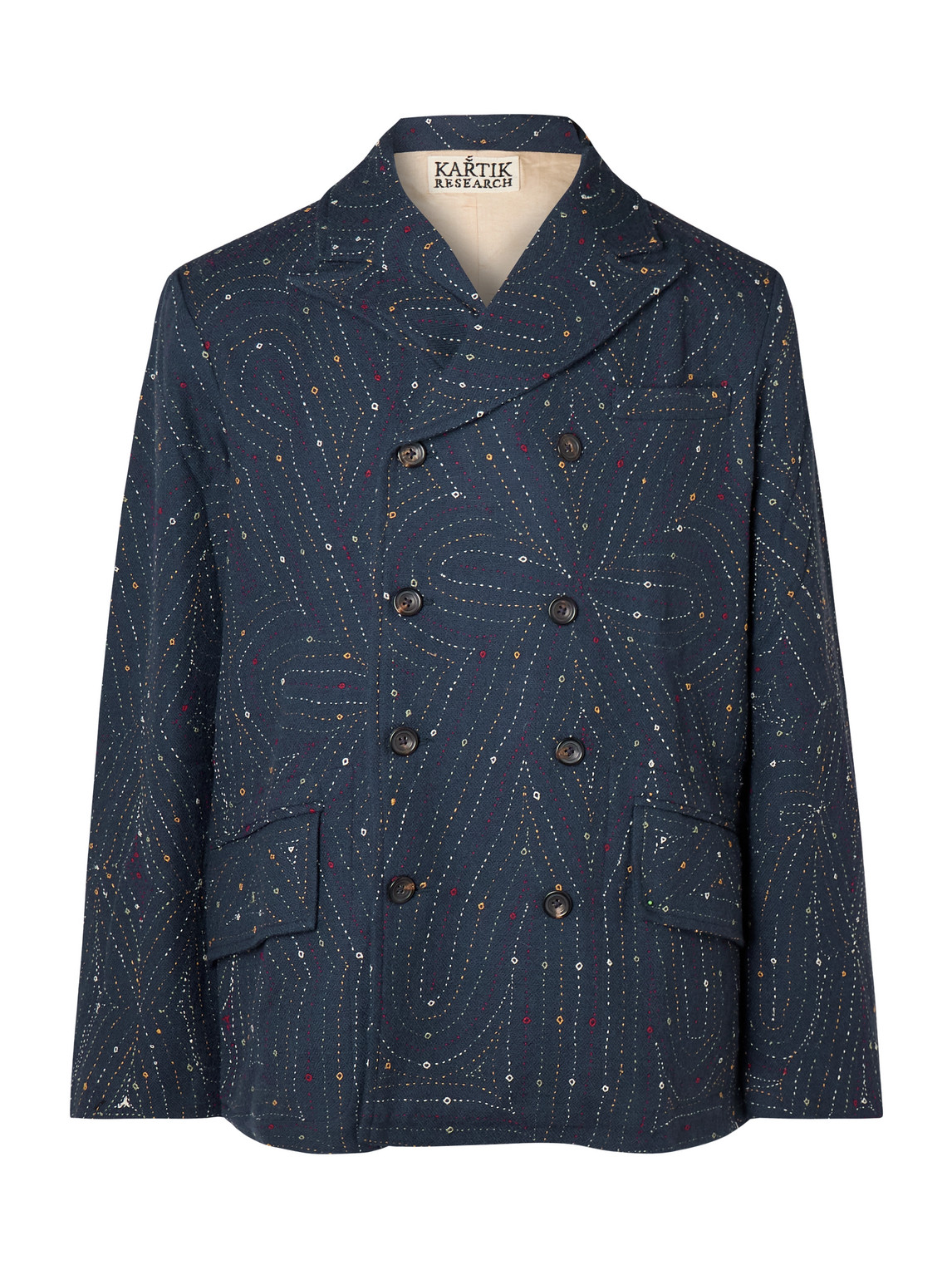 Kartik Research Double-breasted Embroidered Wool Blazer In Blue